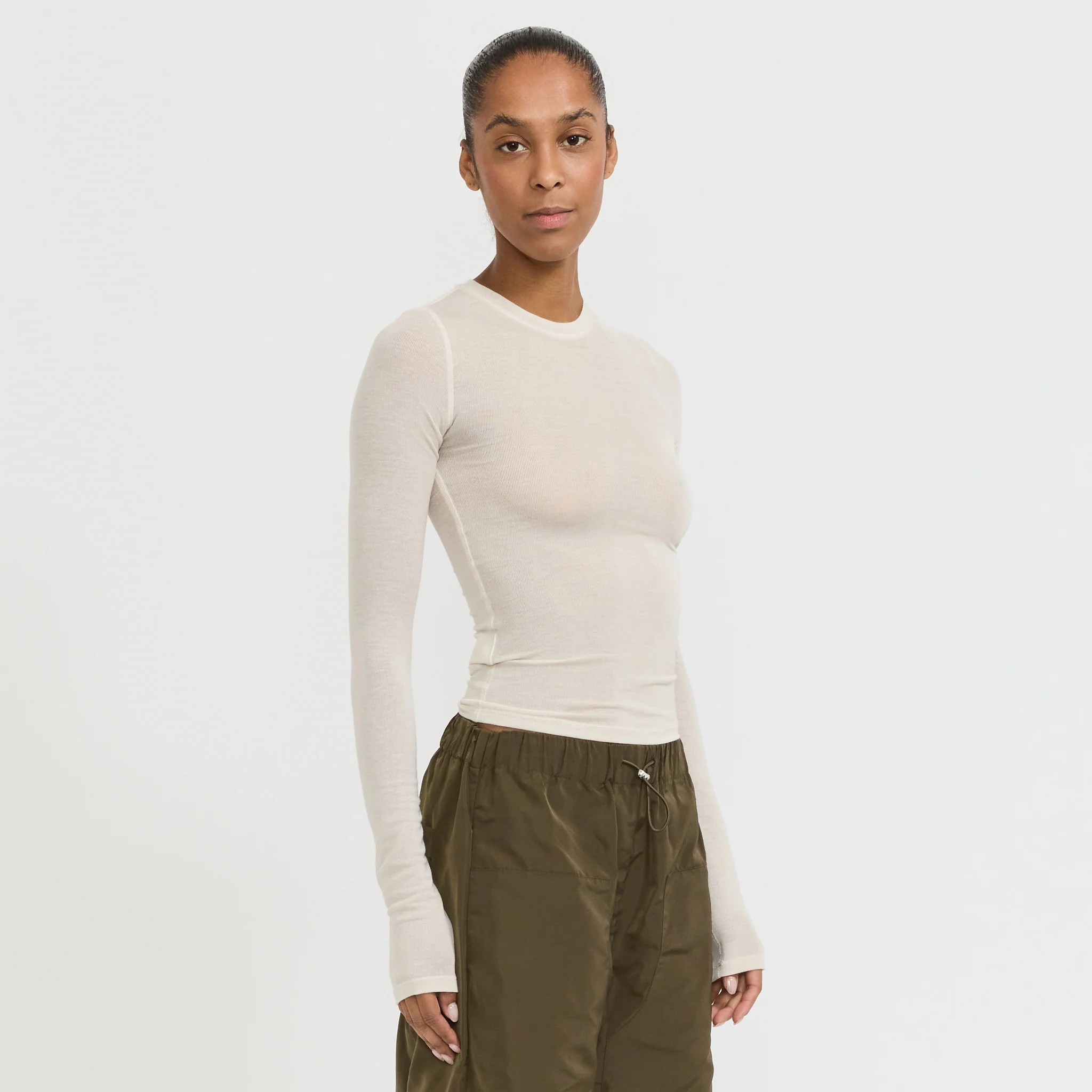 Sheer Long Sleeve Top Cream - Image 3