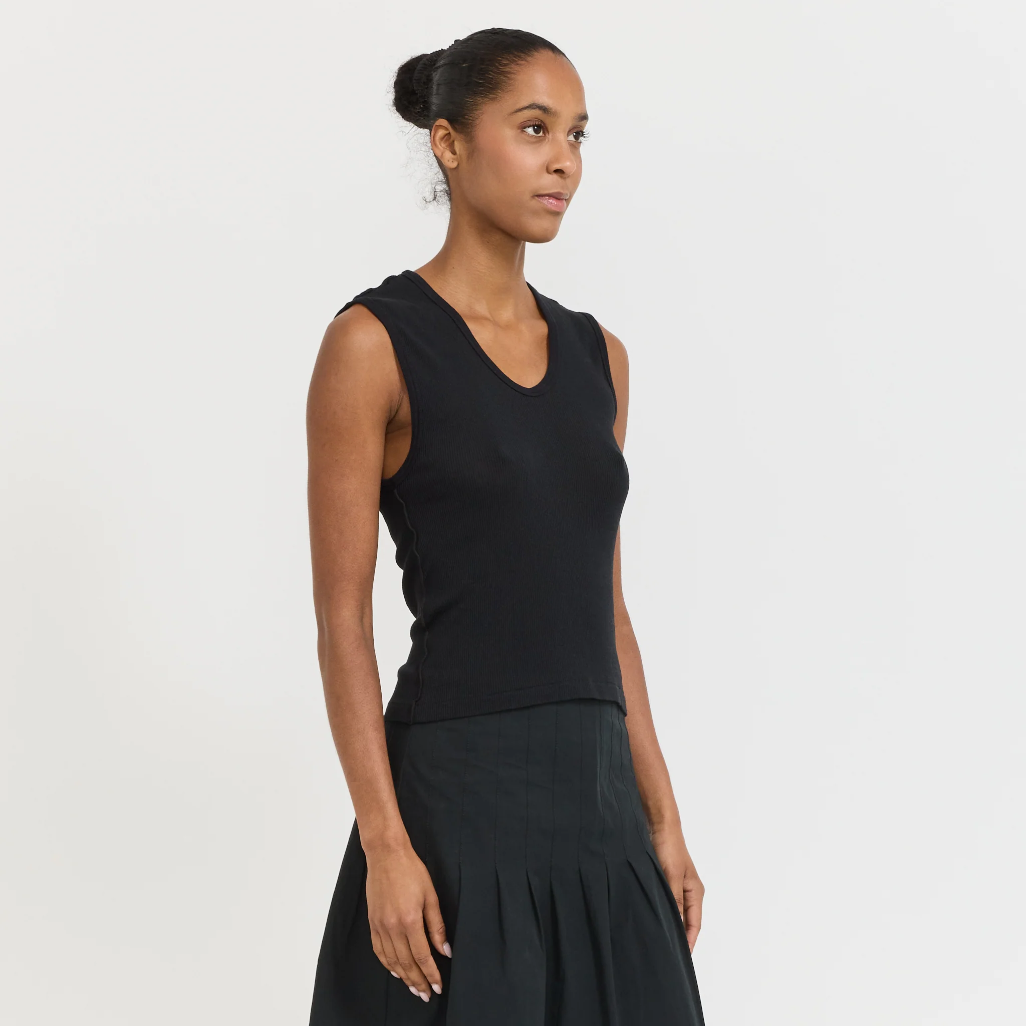 Sheer Rib V-Neck Muscle Tank Black - Image 3
