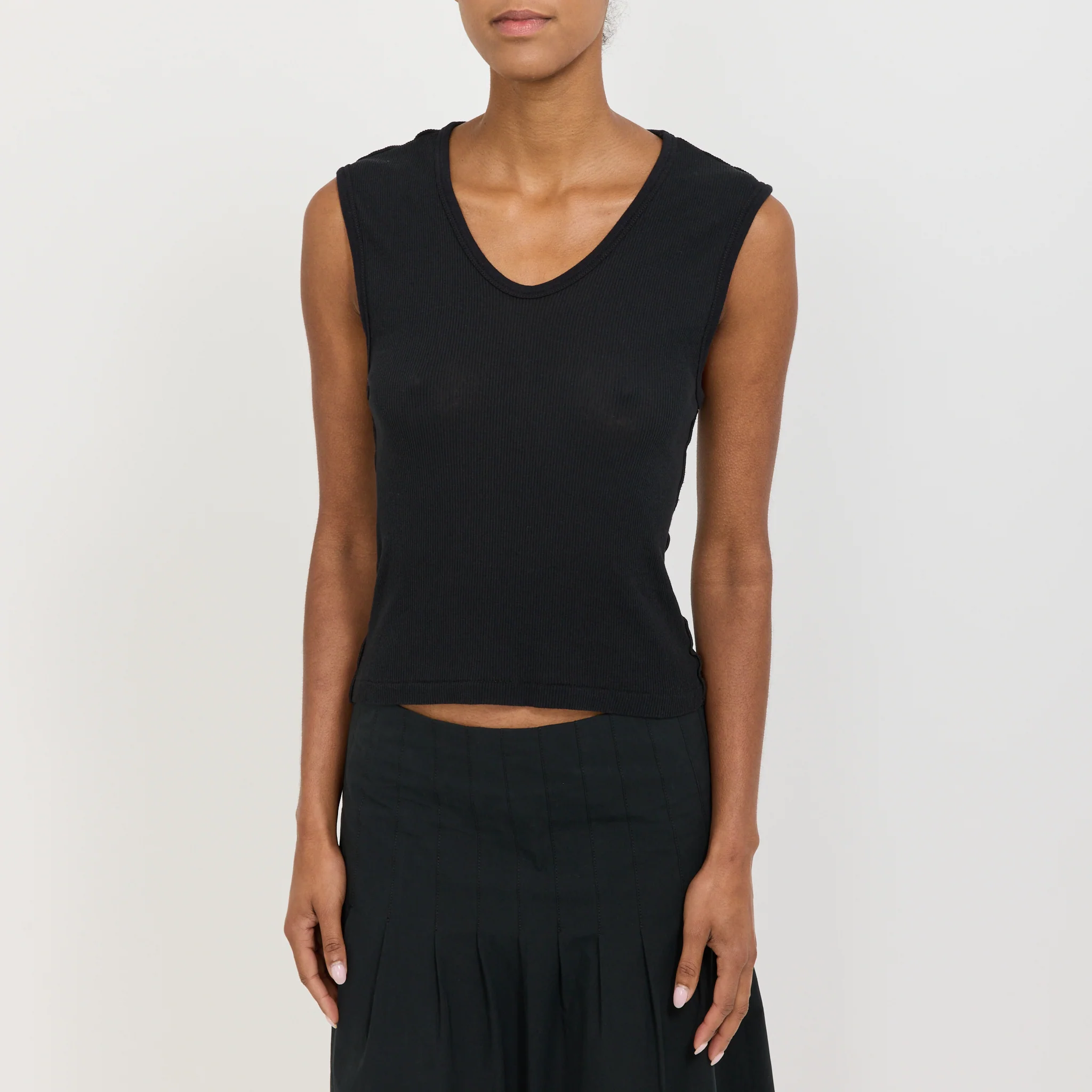 Sheer Rib V-Neck Muscle Tank Black - Image 5