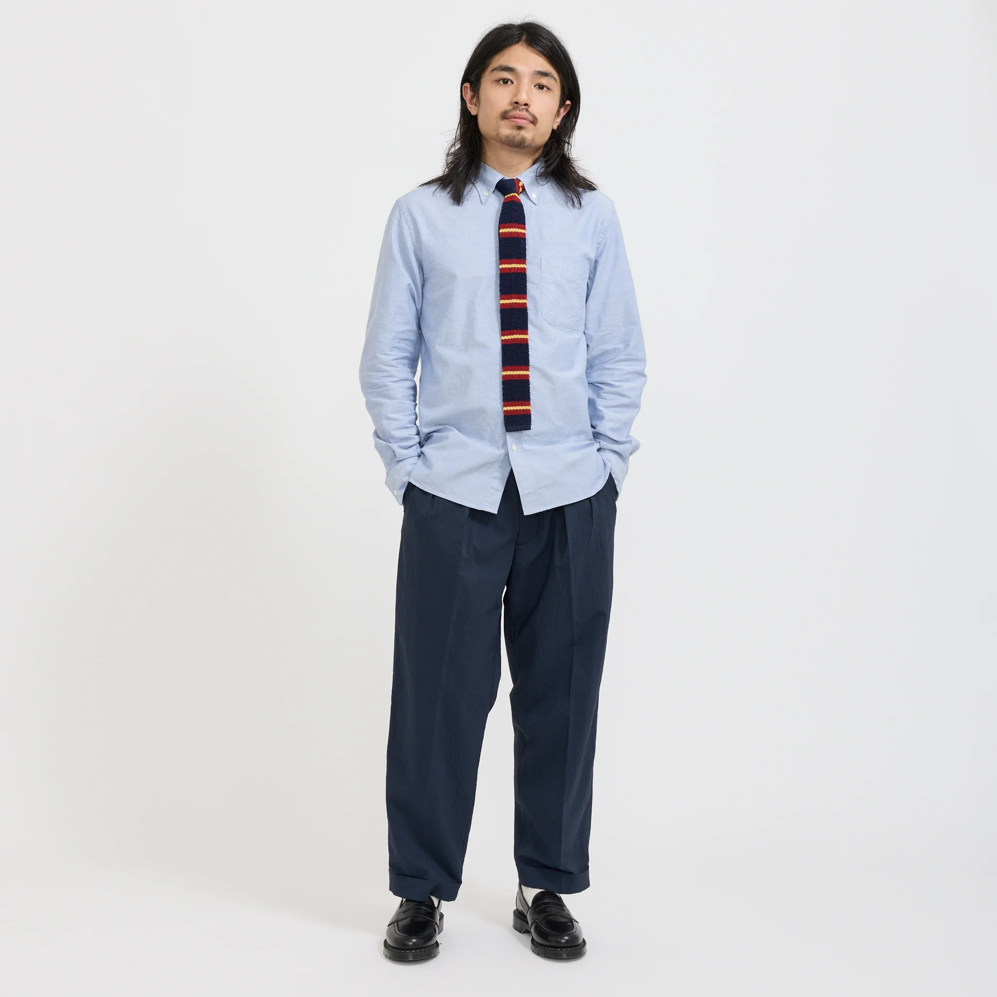 Silk Knit Tie Stripe Navy - Image 3