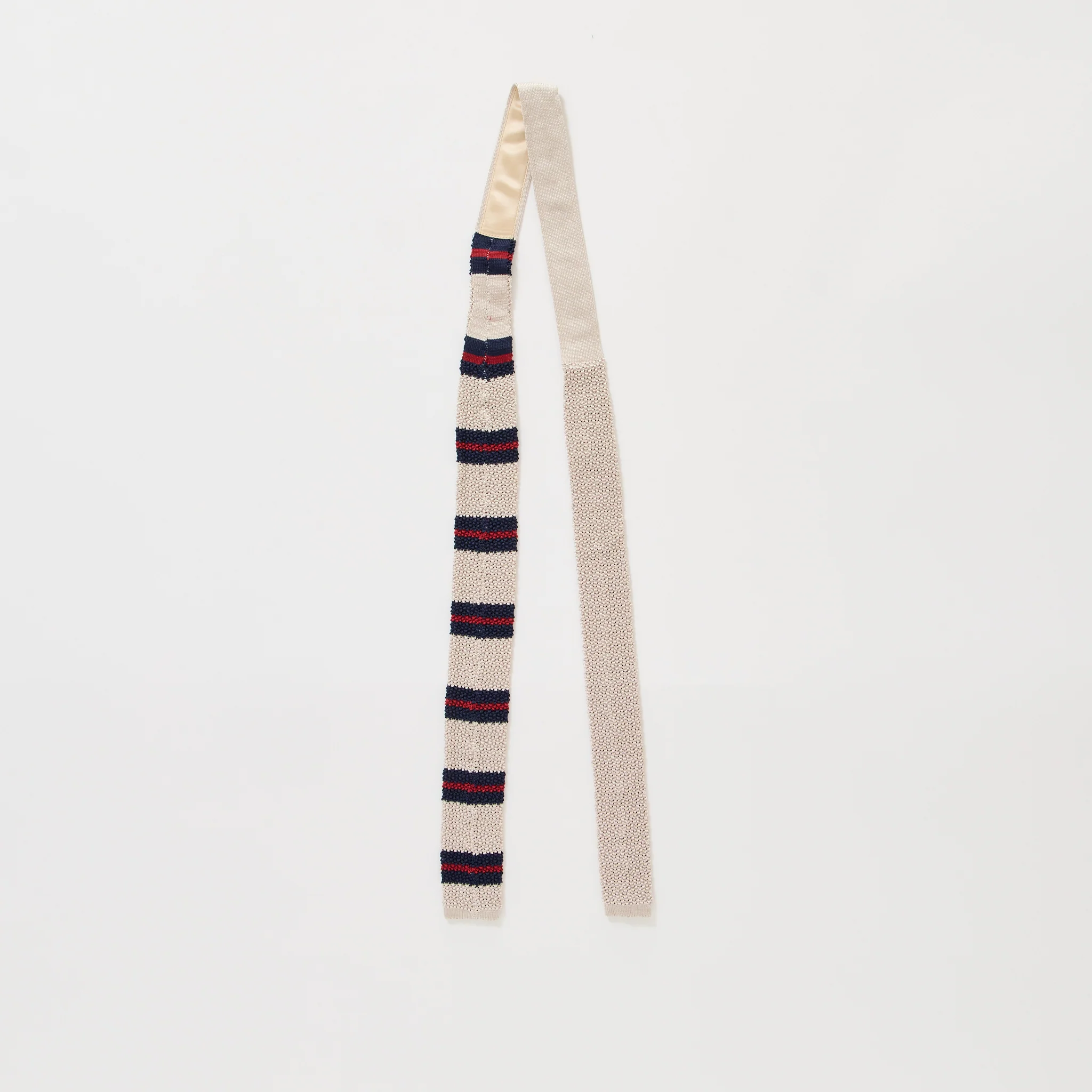 Silk Knit Tie Stripe Off White
