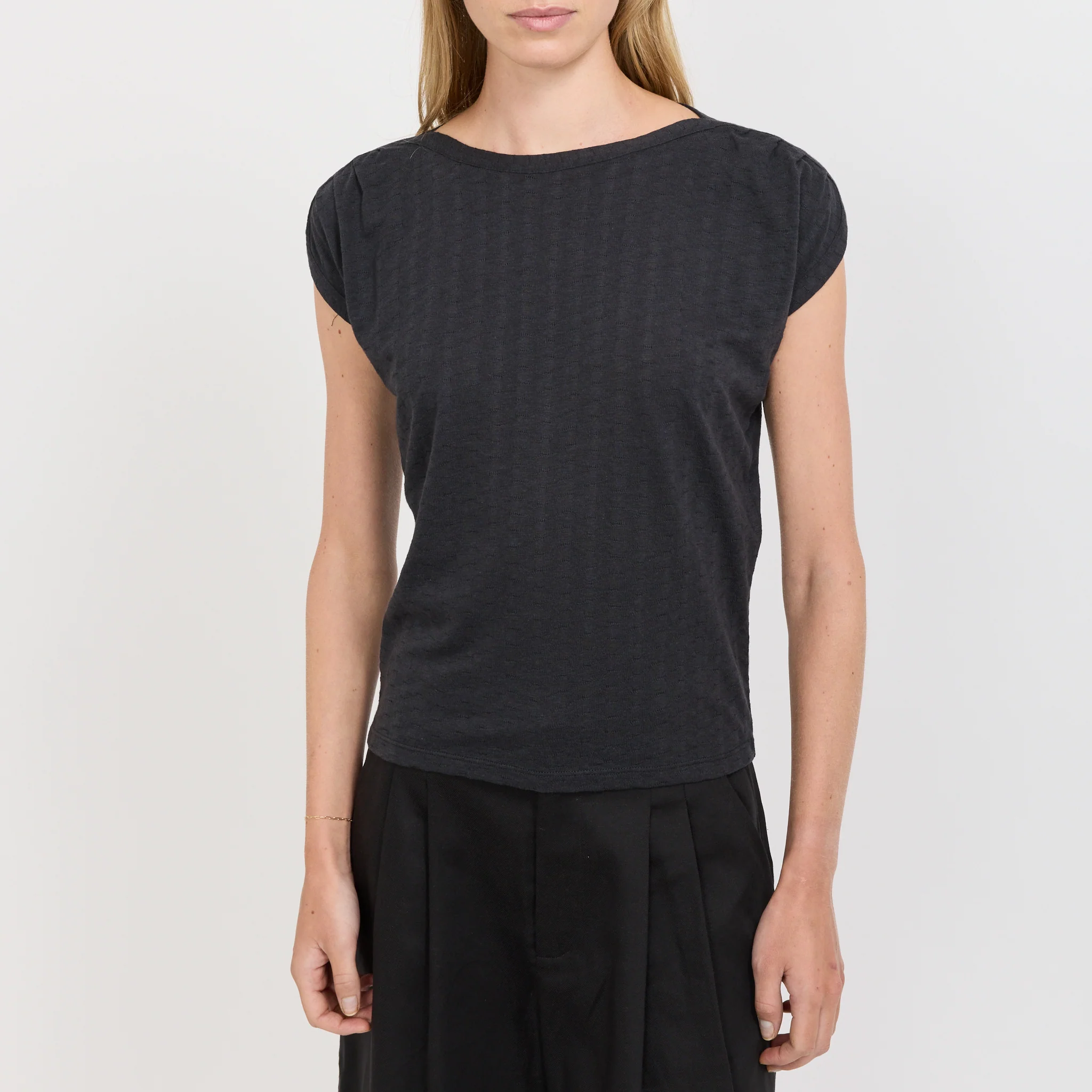 Sixtojacquard Pleated Shoulder T-Shirt Moonless - Image 6