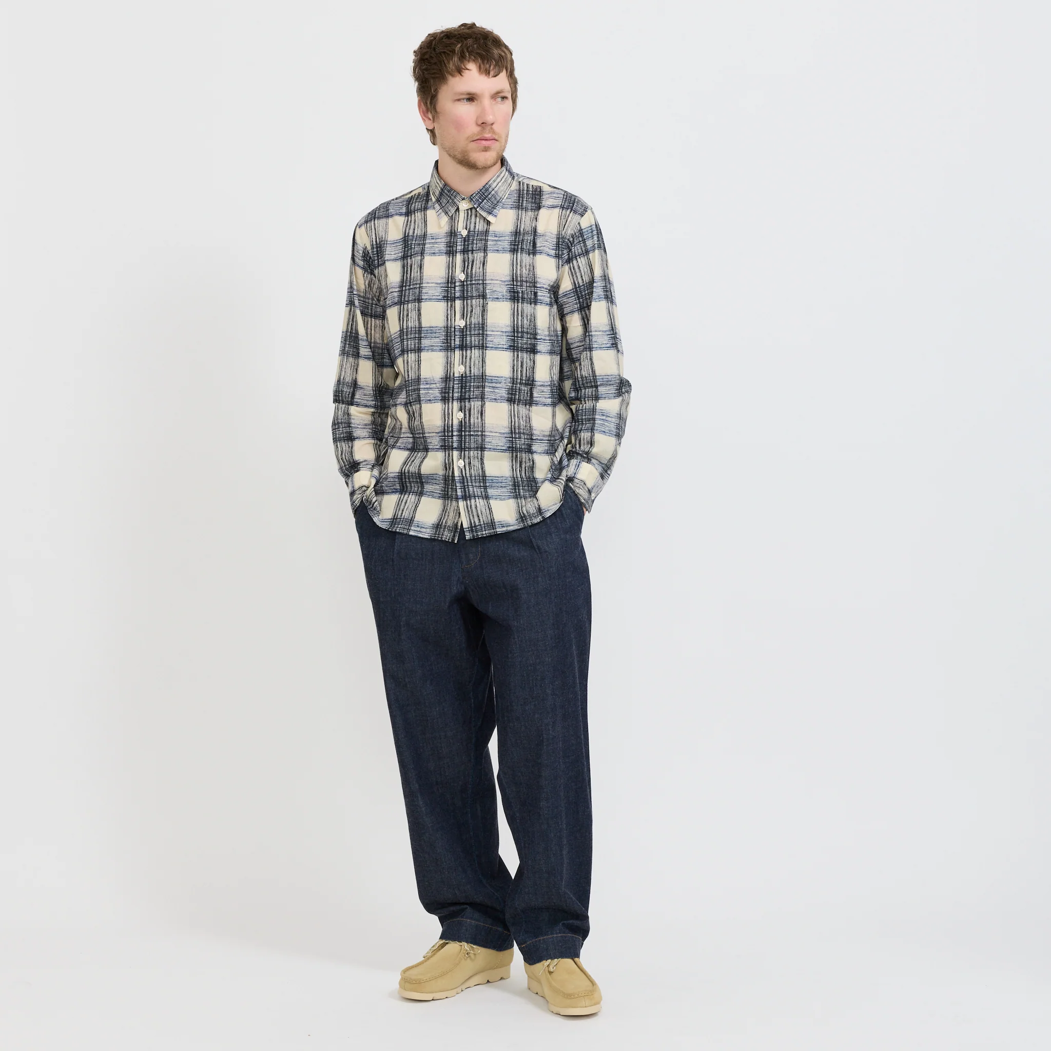 Square Pocket Shirt Window Panes Navy - Image 2