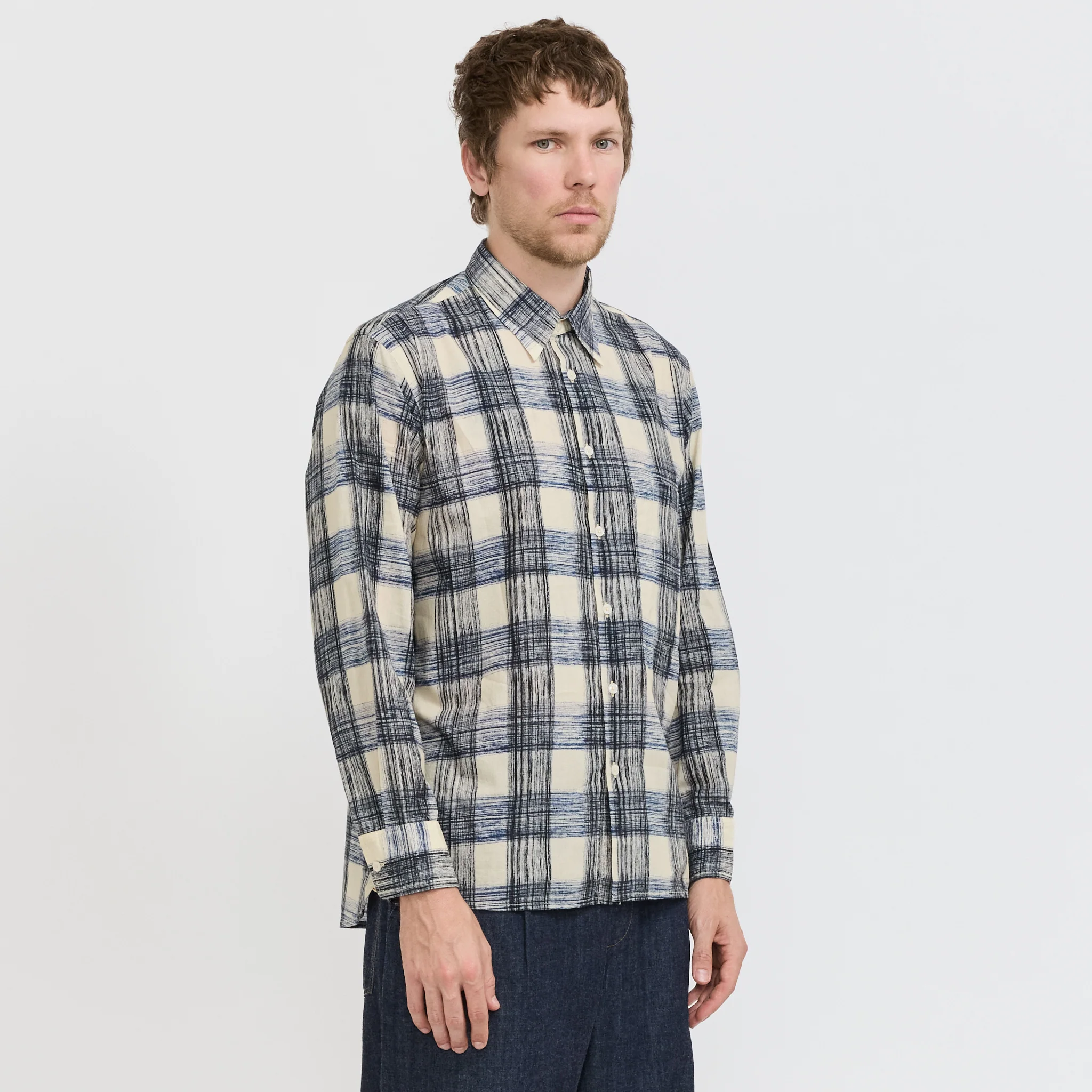 Square Pocket Shirt Window Panes Navy - Image 3