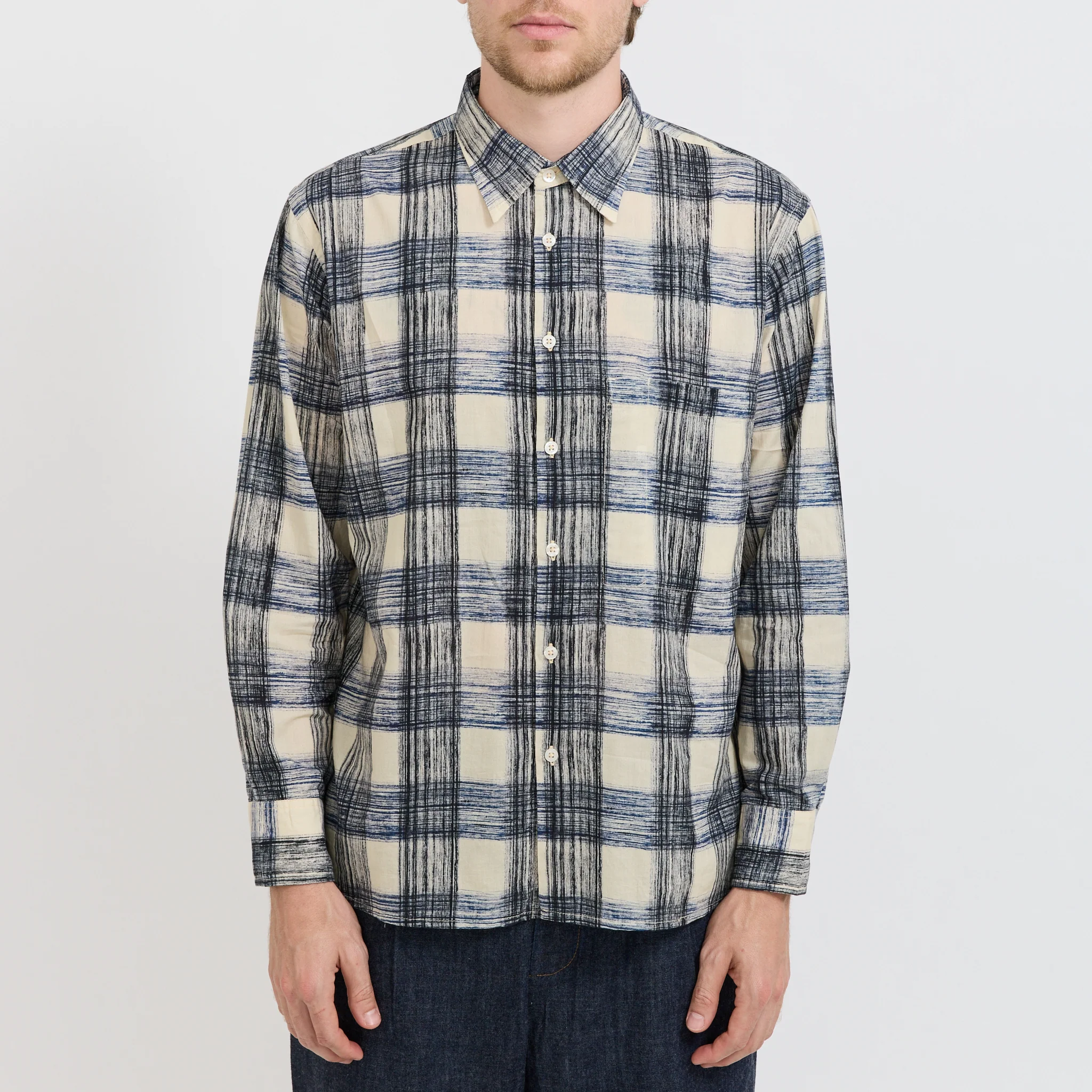 Square Pocket Shirt Window Panes Navy - Image 5