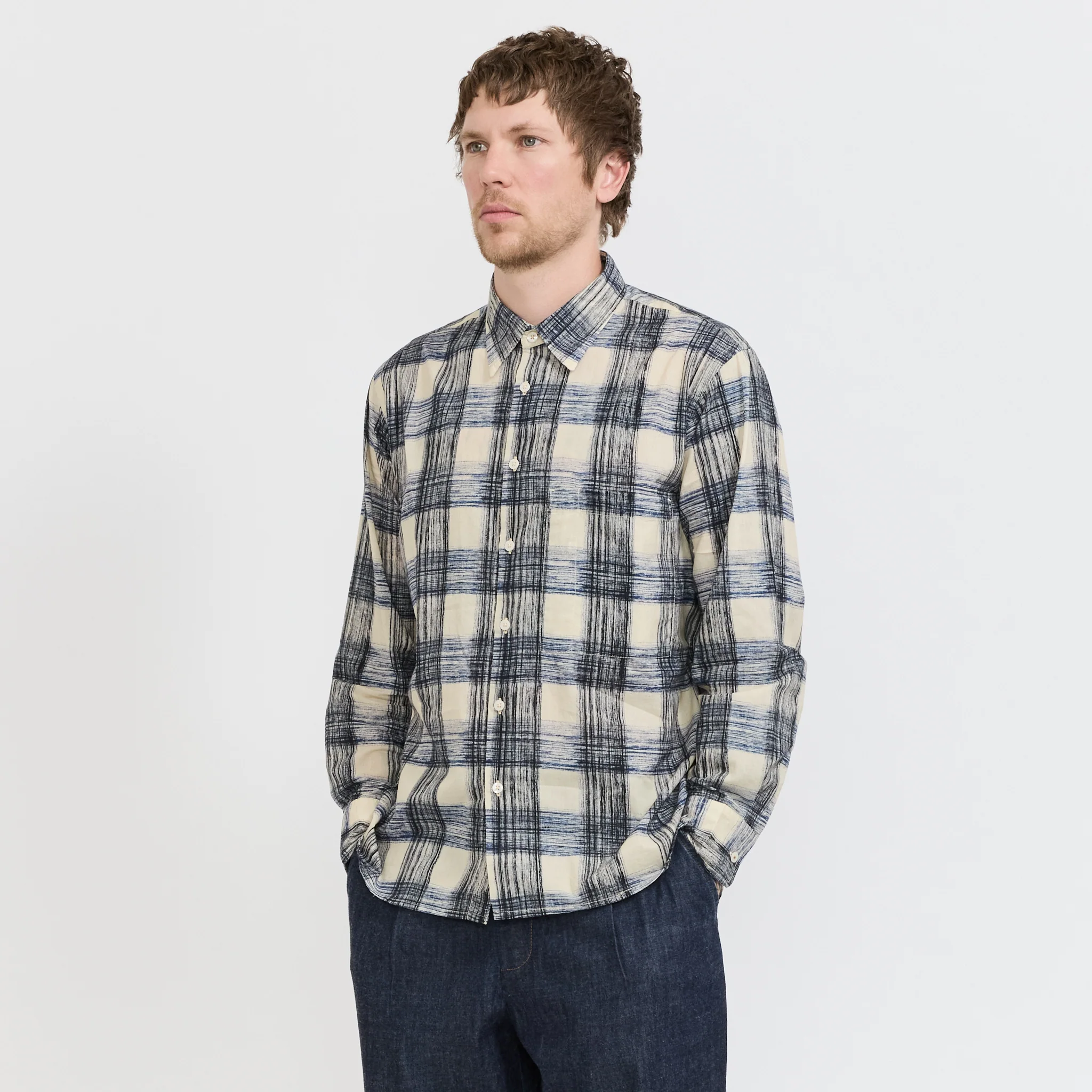 Square Pocket Shirt Window Panes Navy - Image 6
