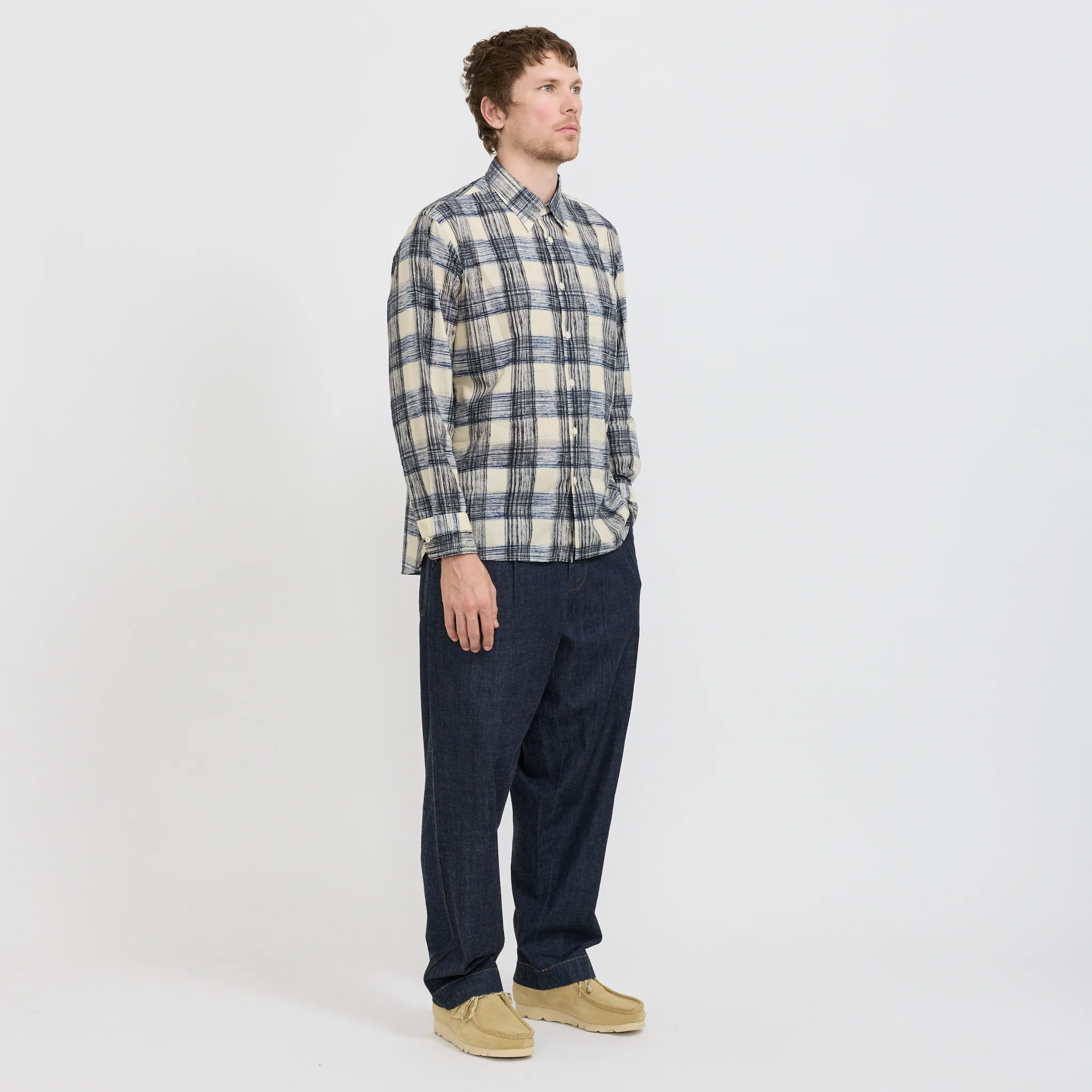 Square Pocket Shirt Window Panes Navy - Image 7