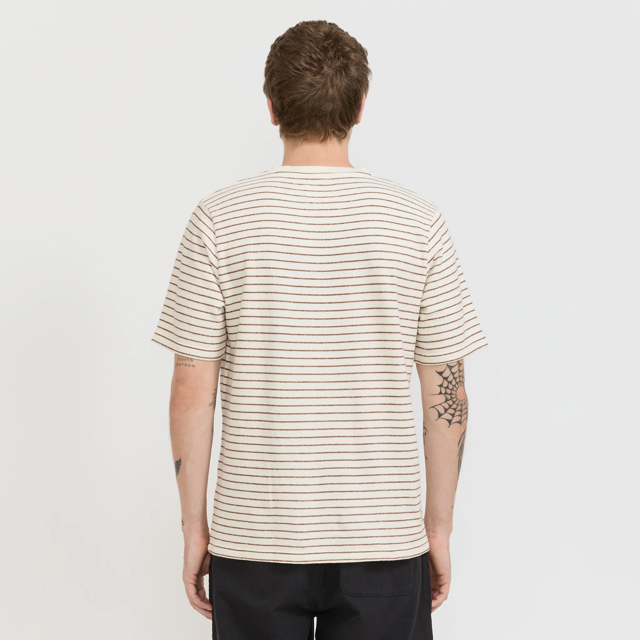 SS Textured Stripe T-Shirt Ecru/Burnt Red - Image 4