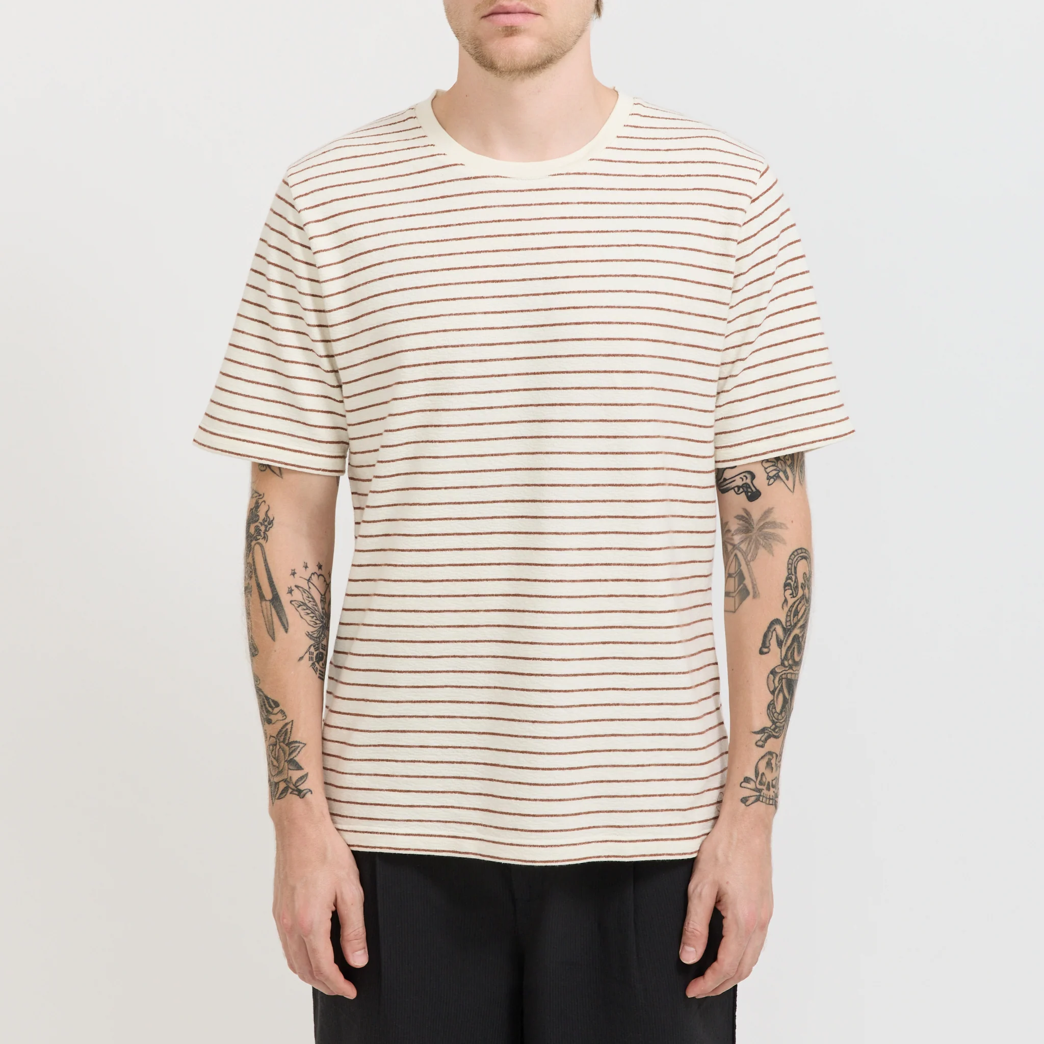 SS Textured Stripe T-Shirt Ecru/Burnt Red - Image 5