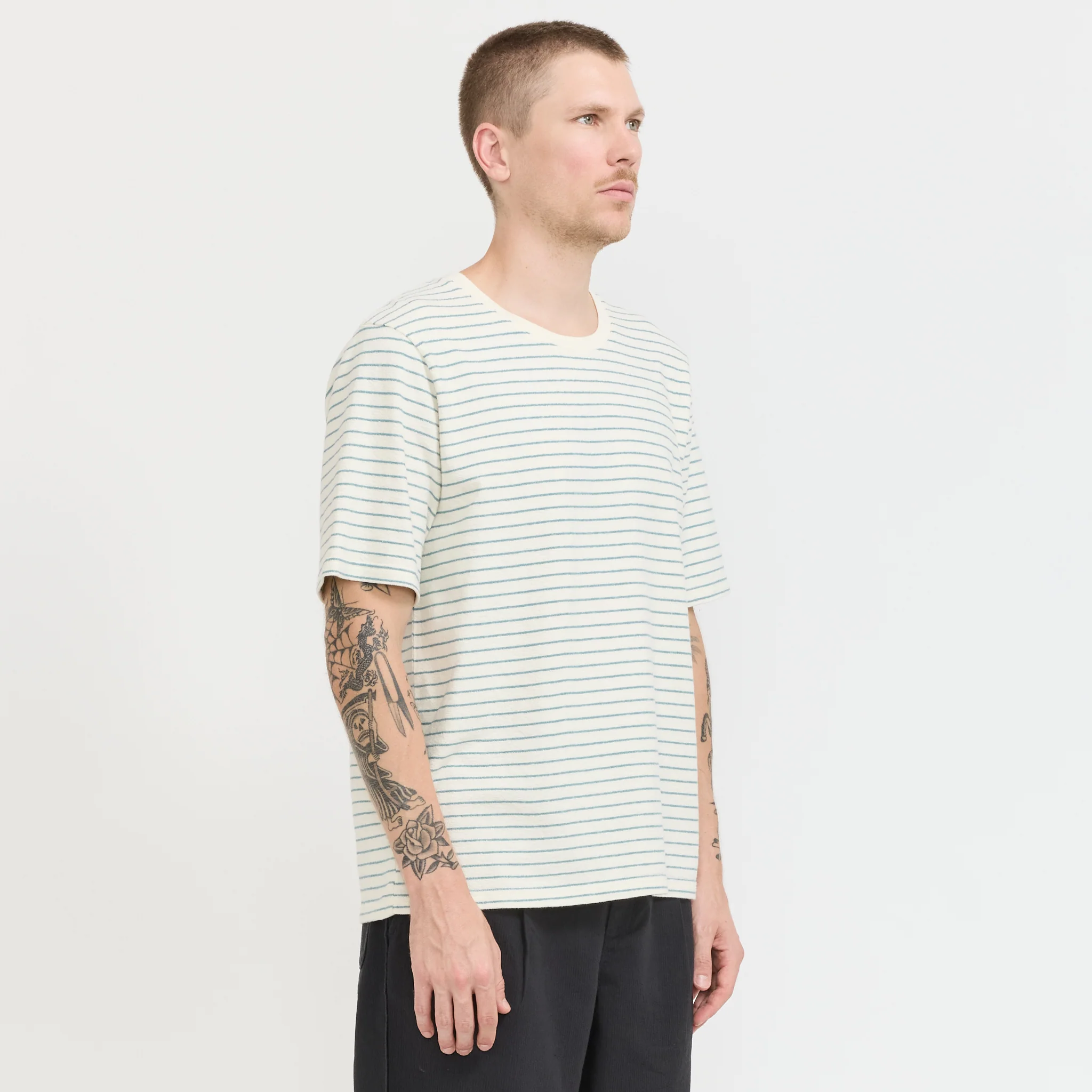 SS Textured Stripe T-Shirt Ecru/Misty Green - Image 3
