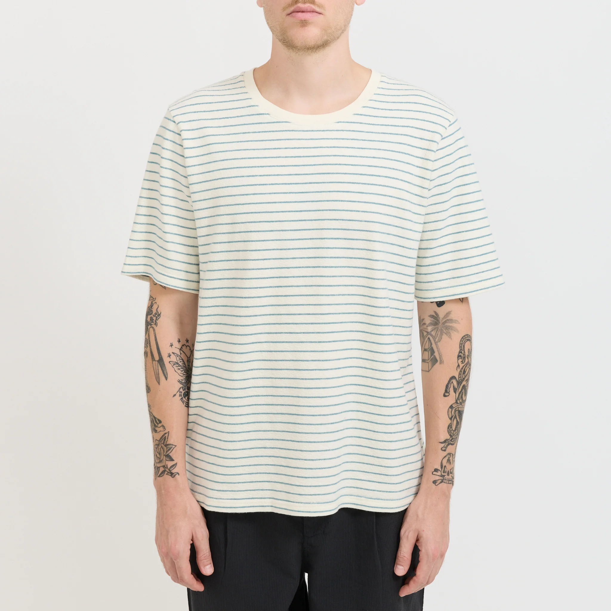 SS Textured Stripe T-Shirt Ecru/Misty Green - Image 5