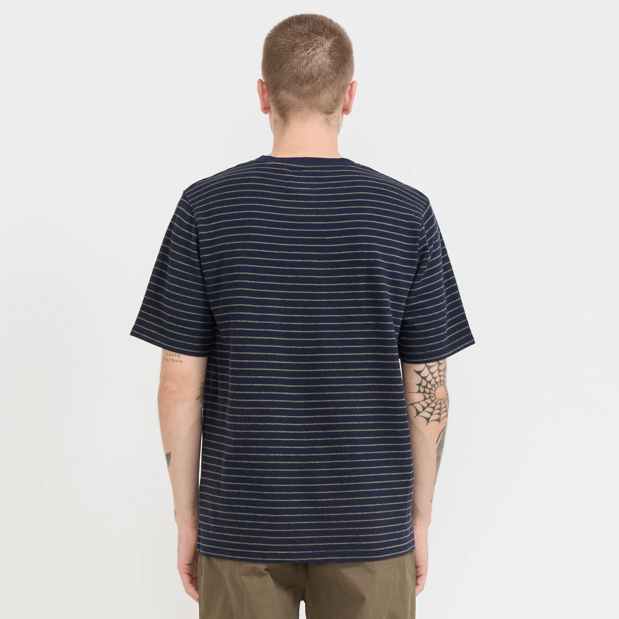SS Textured Stripe T-Shirt Navy/Olive - Image 4