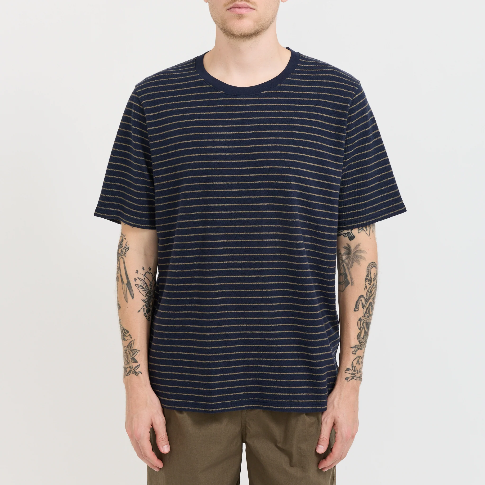 SS Textured Stripe T-Shirt Navy/Olive - Image 5