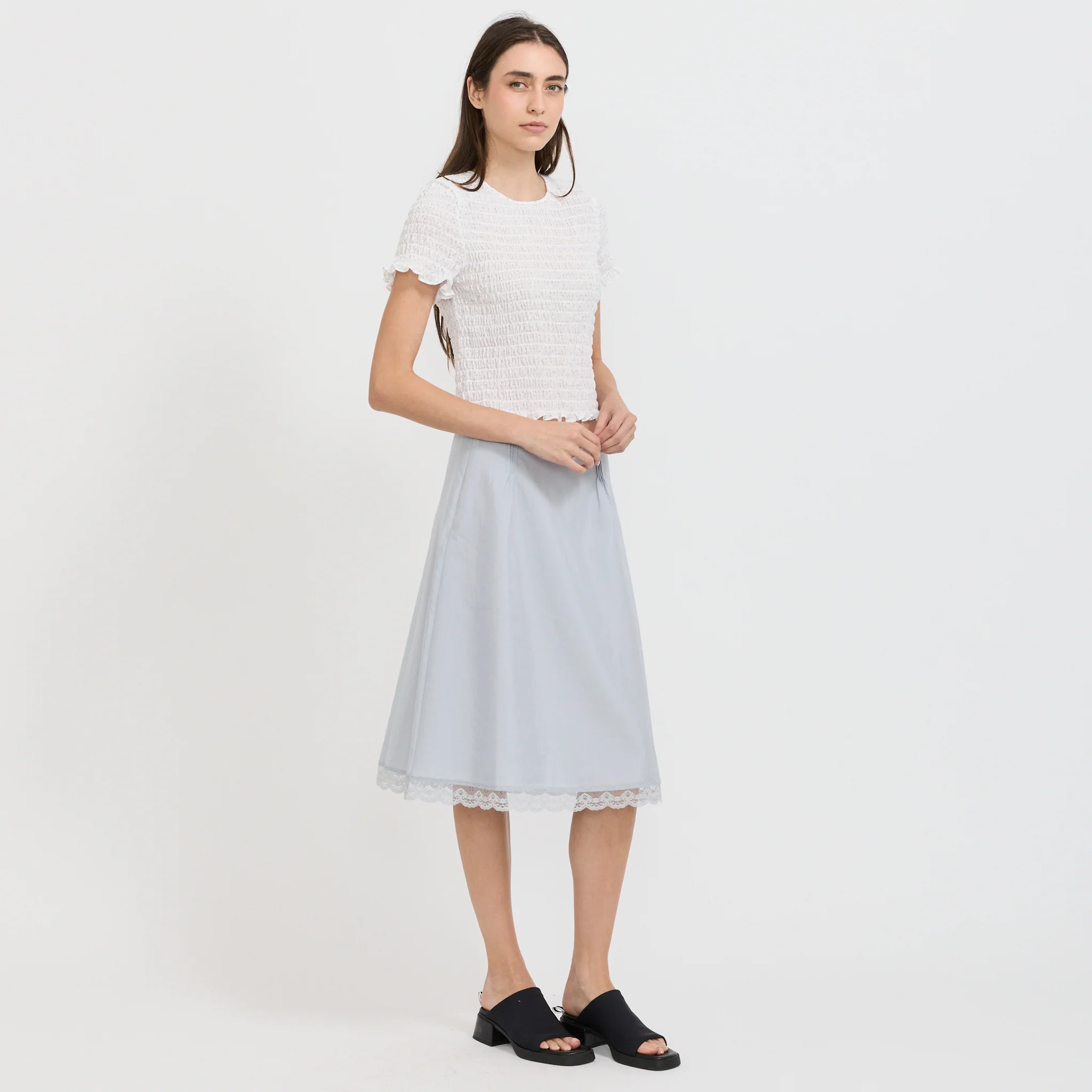 Stitch Lace Detail Skirt Light Blue - Image 9