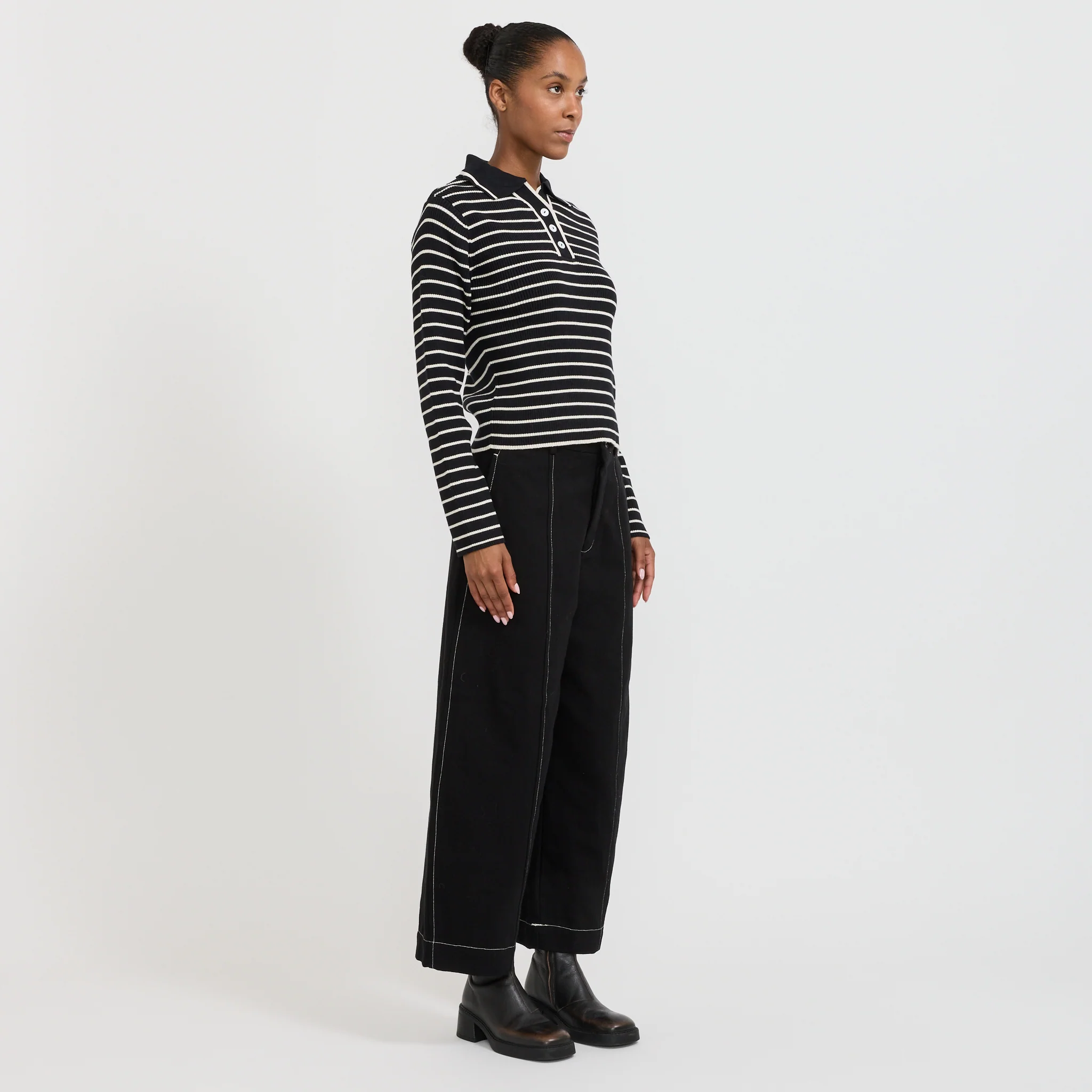Stripe Polo Black Ecru Stripe - Image 2