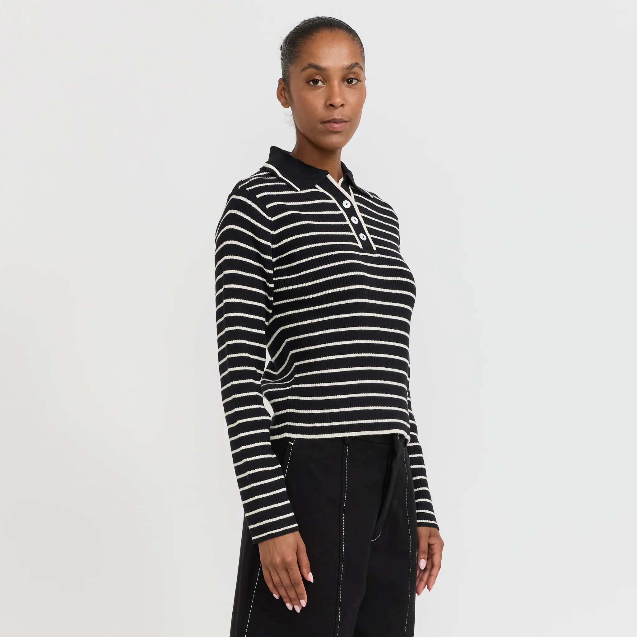 Stripe Polo Black Ecru Stripe - Image 3