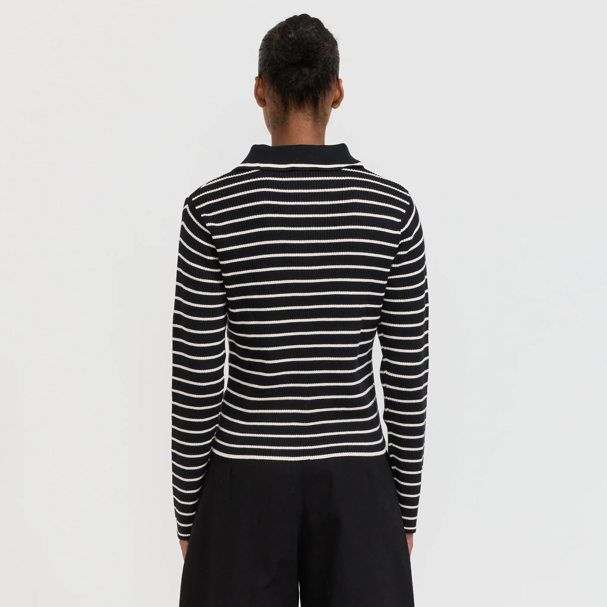 Stripe Polo Black Ecru Stripe - Image 4