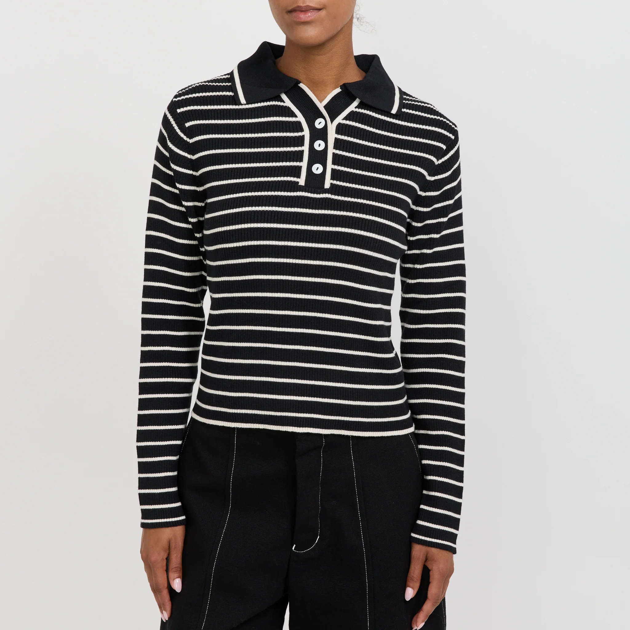 Stripe Polo Black Ecru Stripe - Image 5