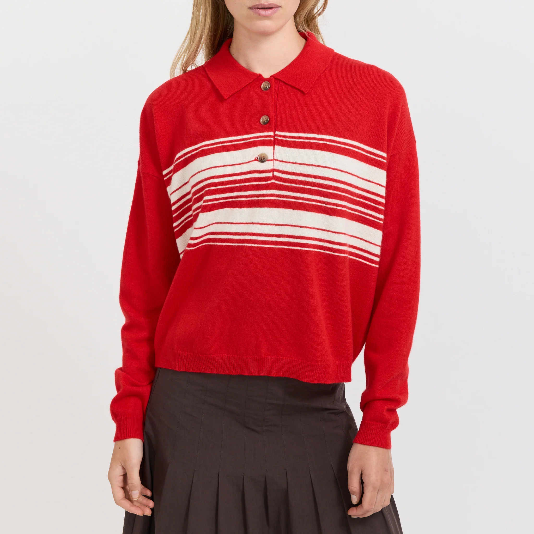 Stripe Wool Cashmere Polo Red/Natural - Image 5