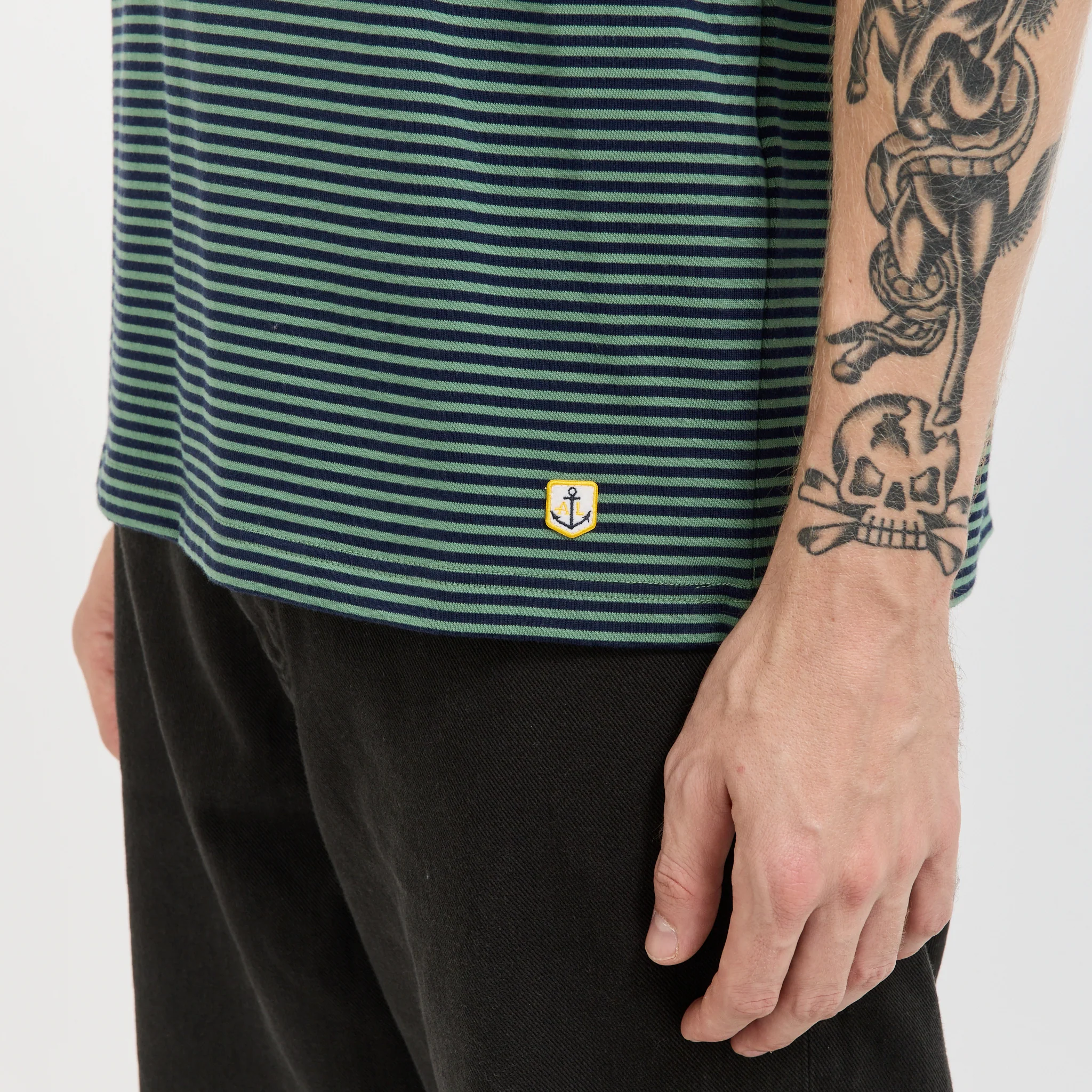 Striped Heritage T-Shirt Ivy Green/Marine Deep Navy - Image 6