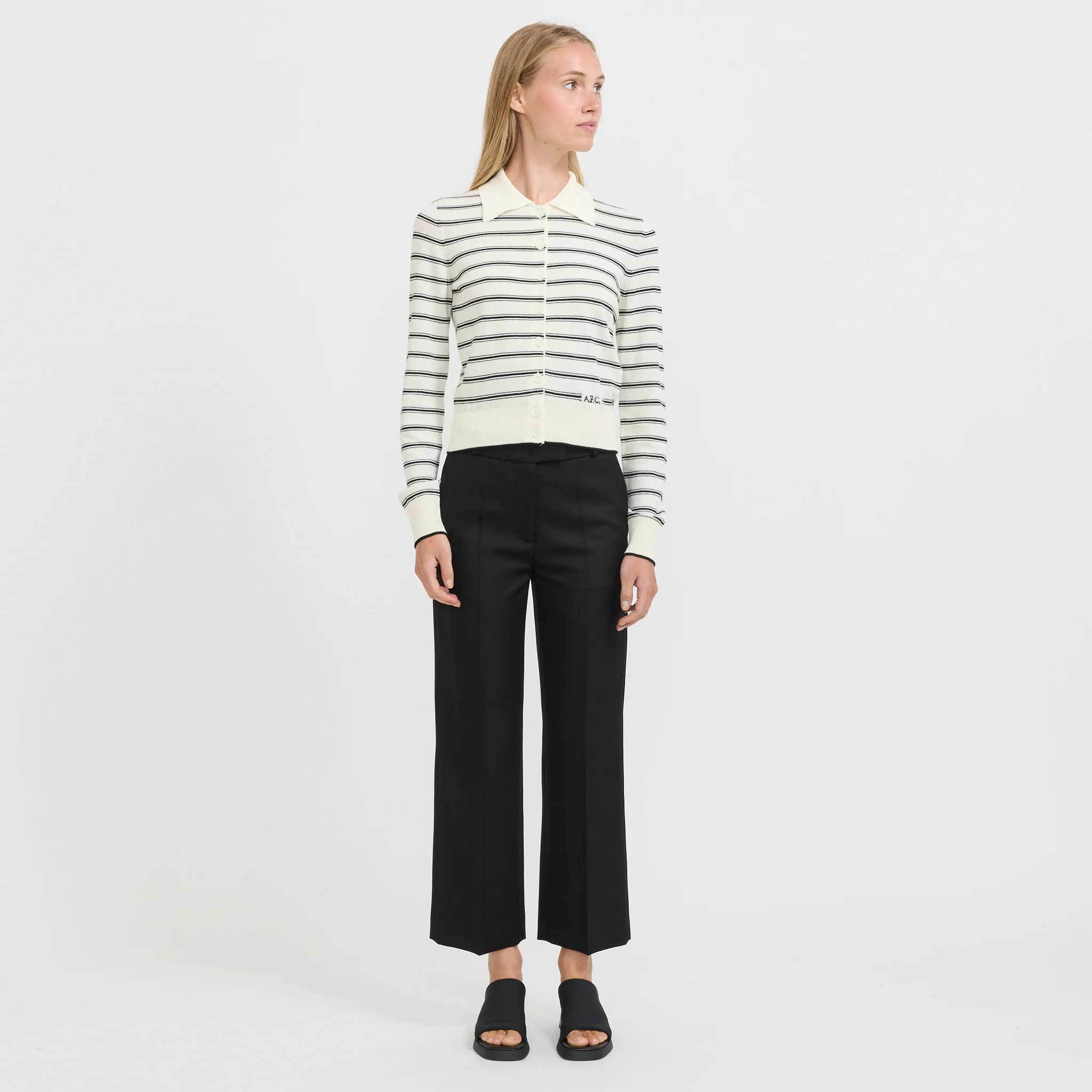 Striped Knit Cardigan Ecru/Black - Image 2