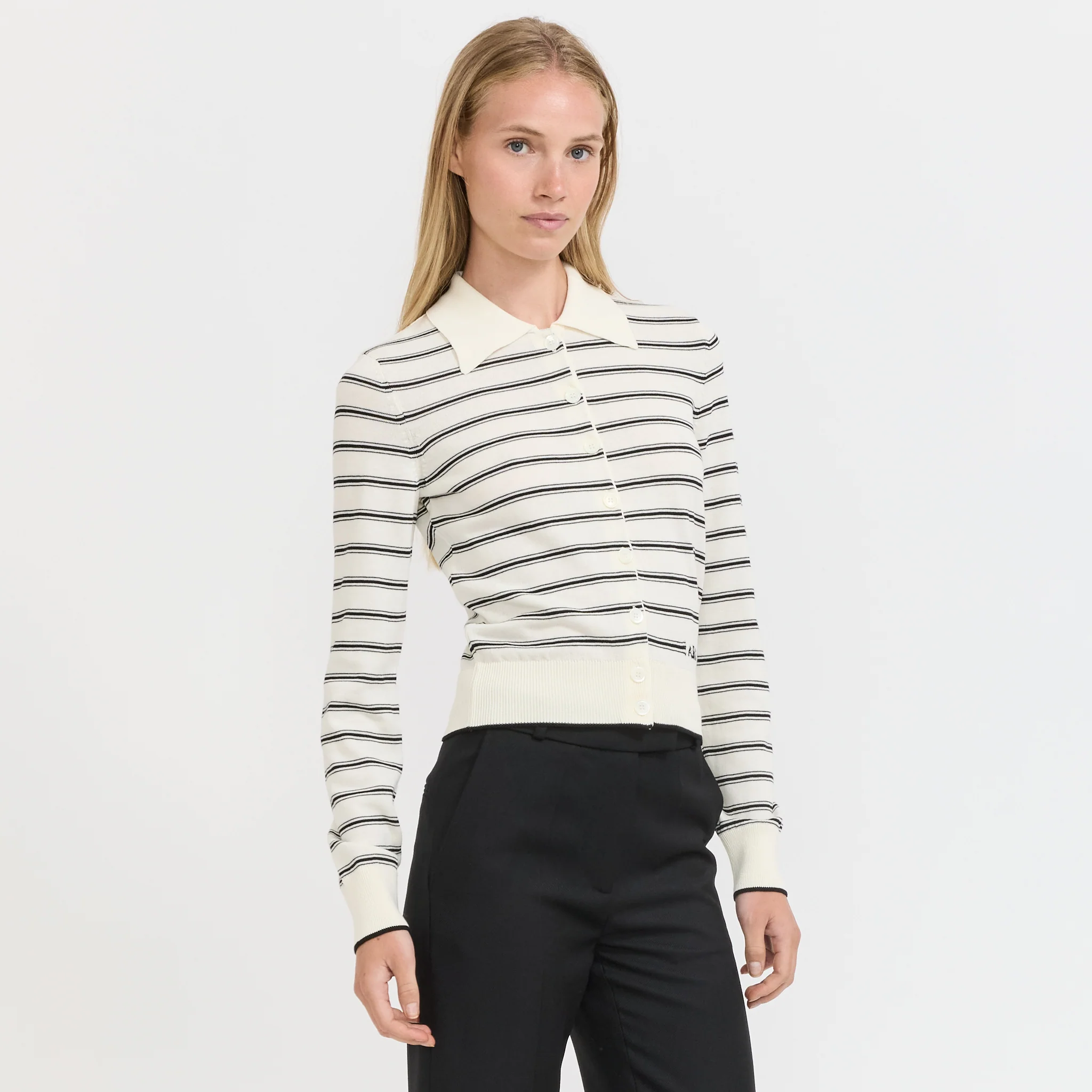 Striped Knit Cardigan Ecru/Black - Image 3