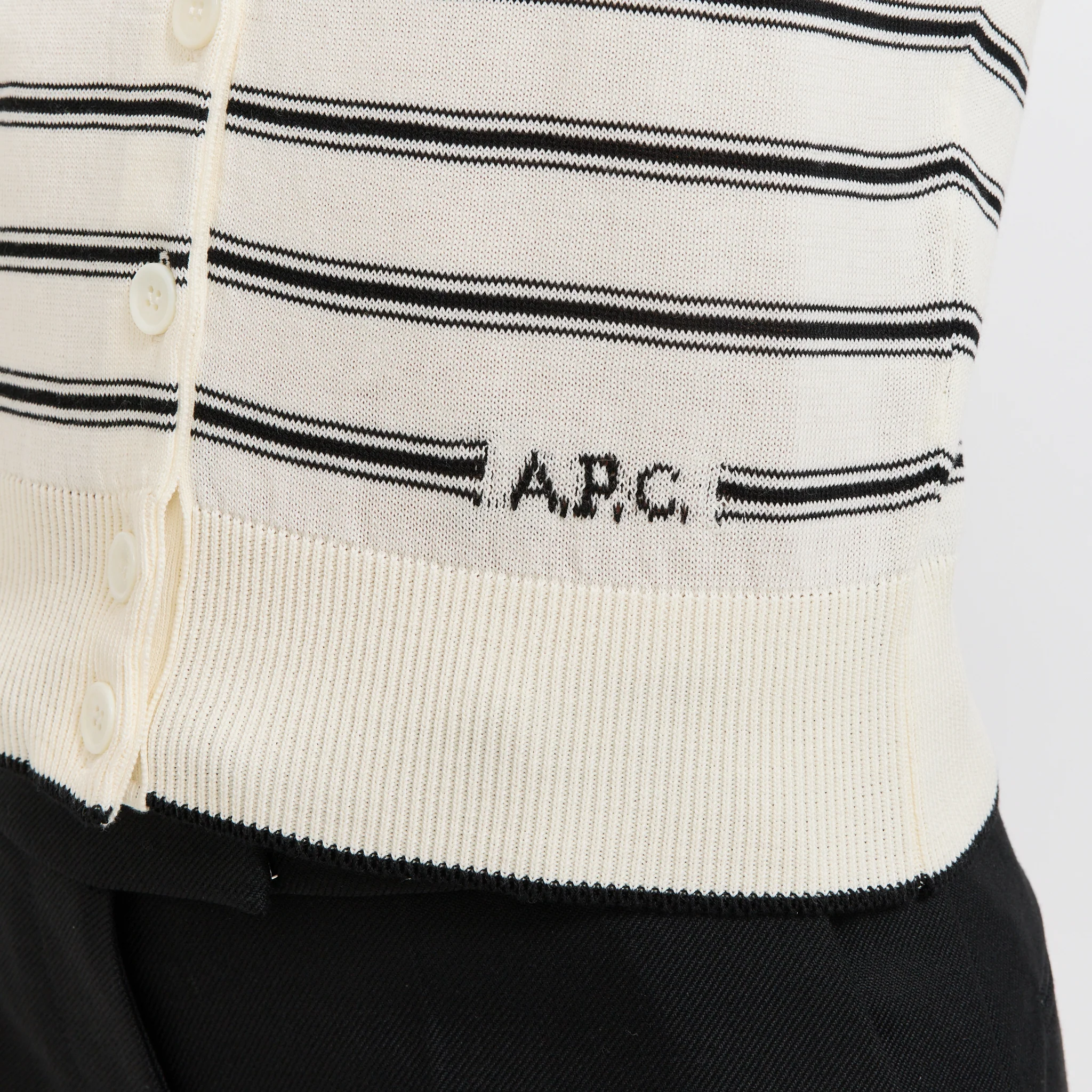 Striped Knit Cardigan Ecru/Black - Image 6