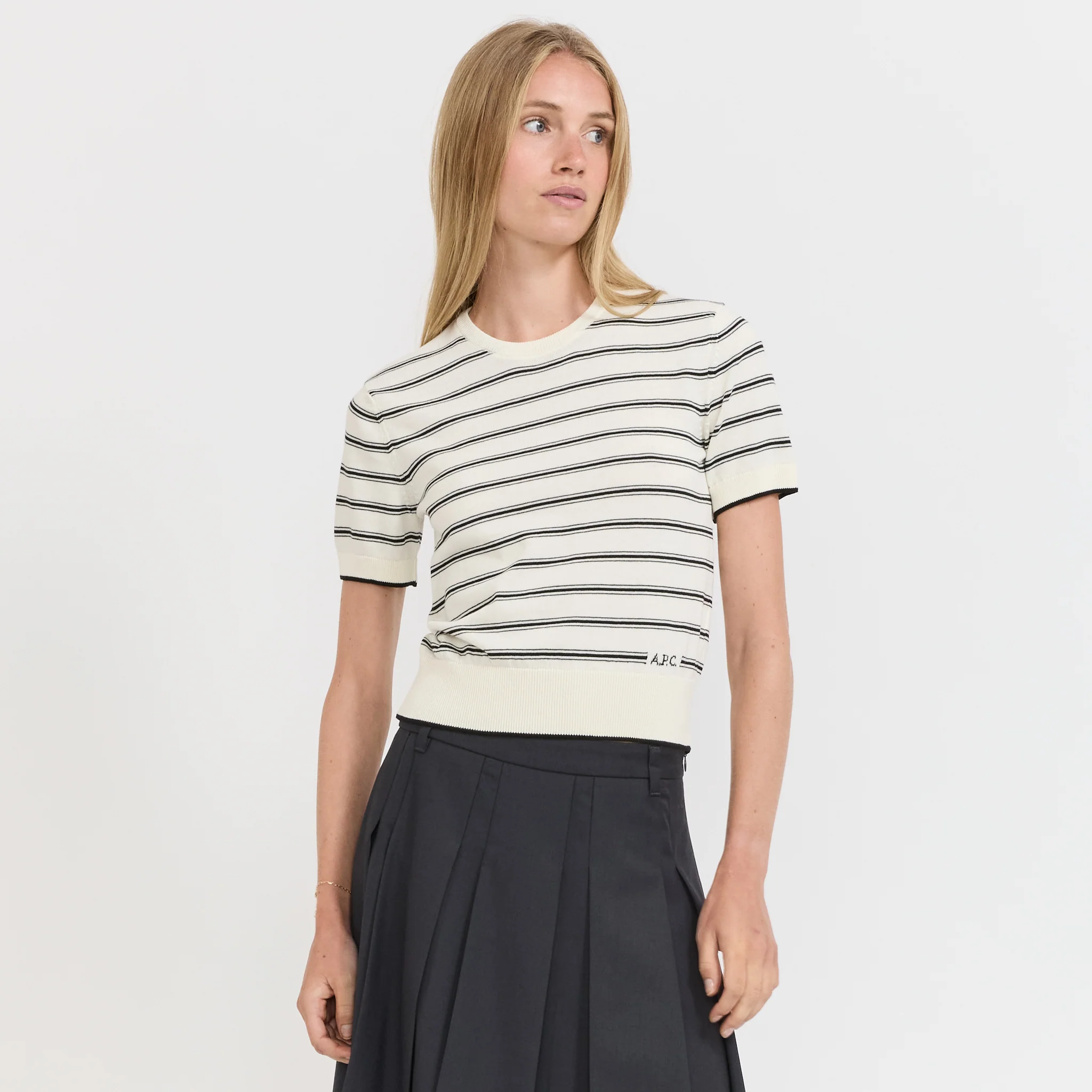 Striped Knit Top Ecru/Black