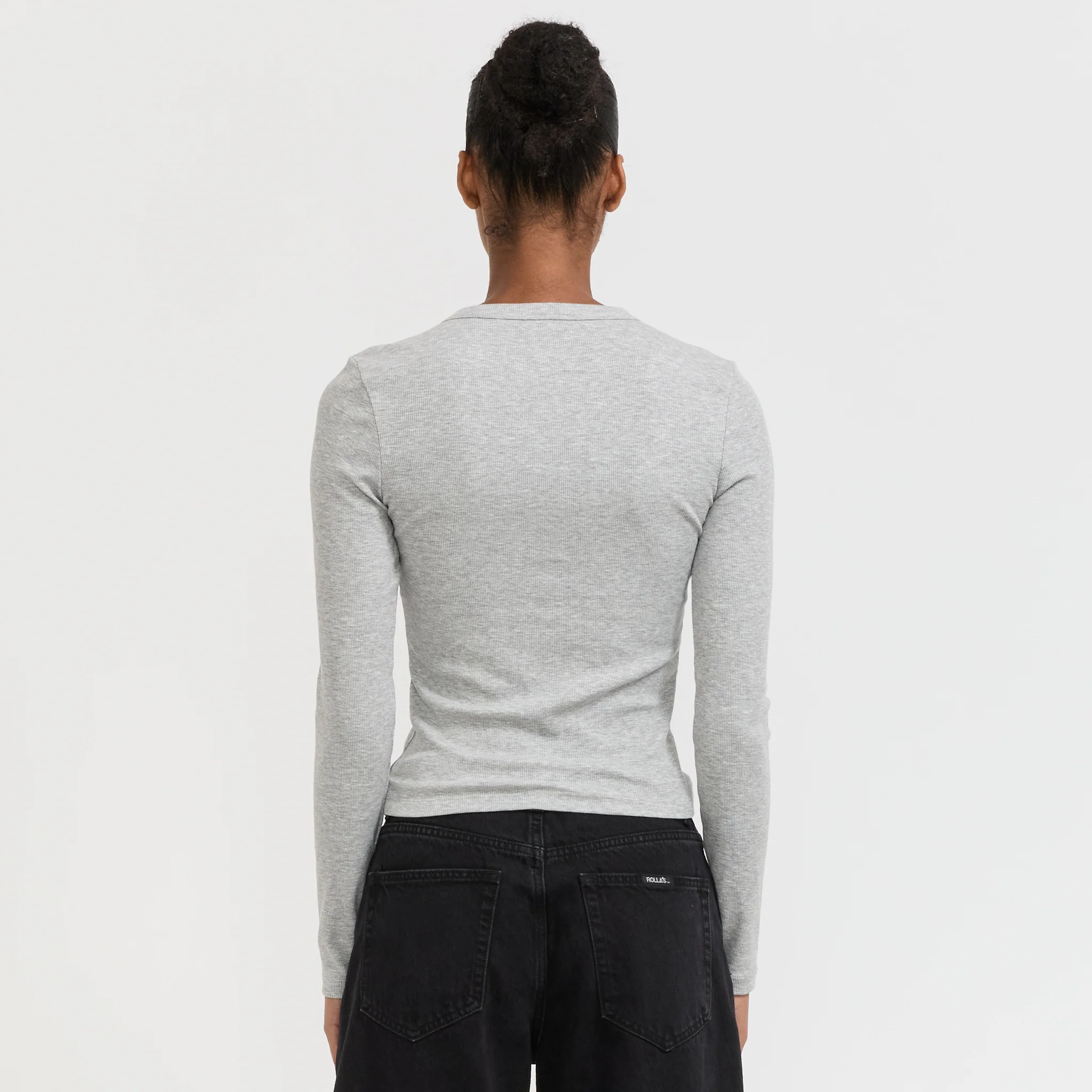Studio Henley Long Sleeve Top Grey Marle - Image 4