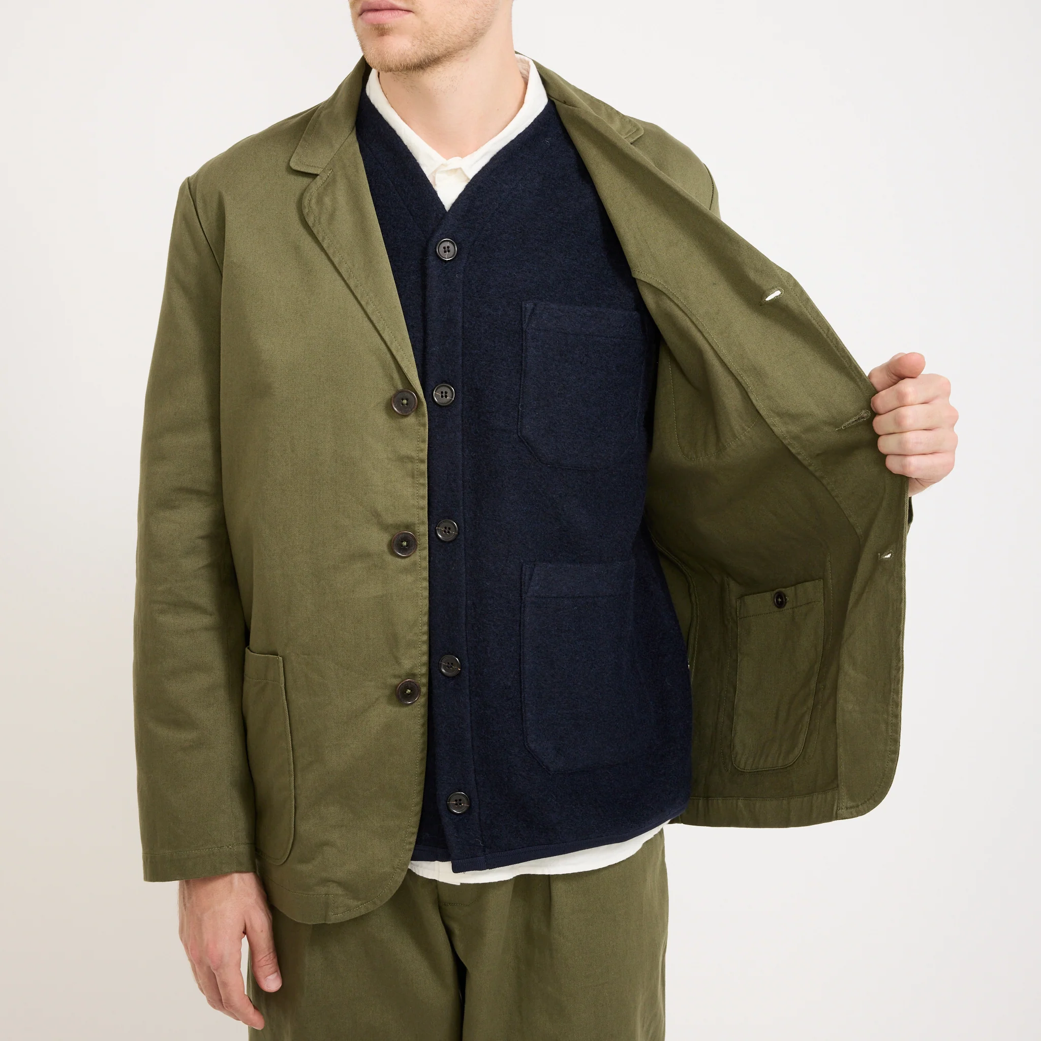 Three Button Jacket Twill Light Olive - Image 7