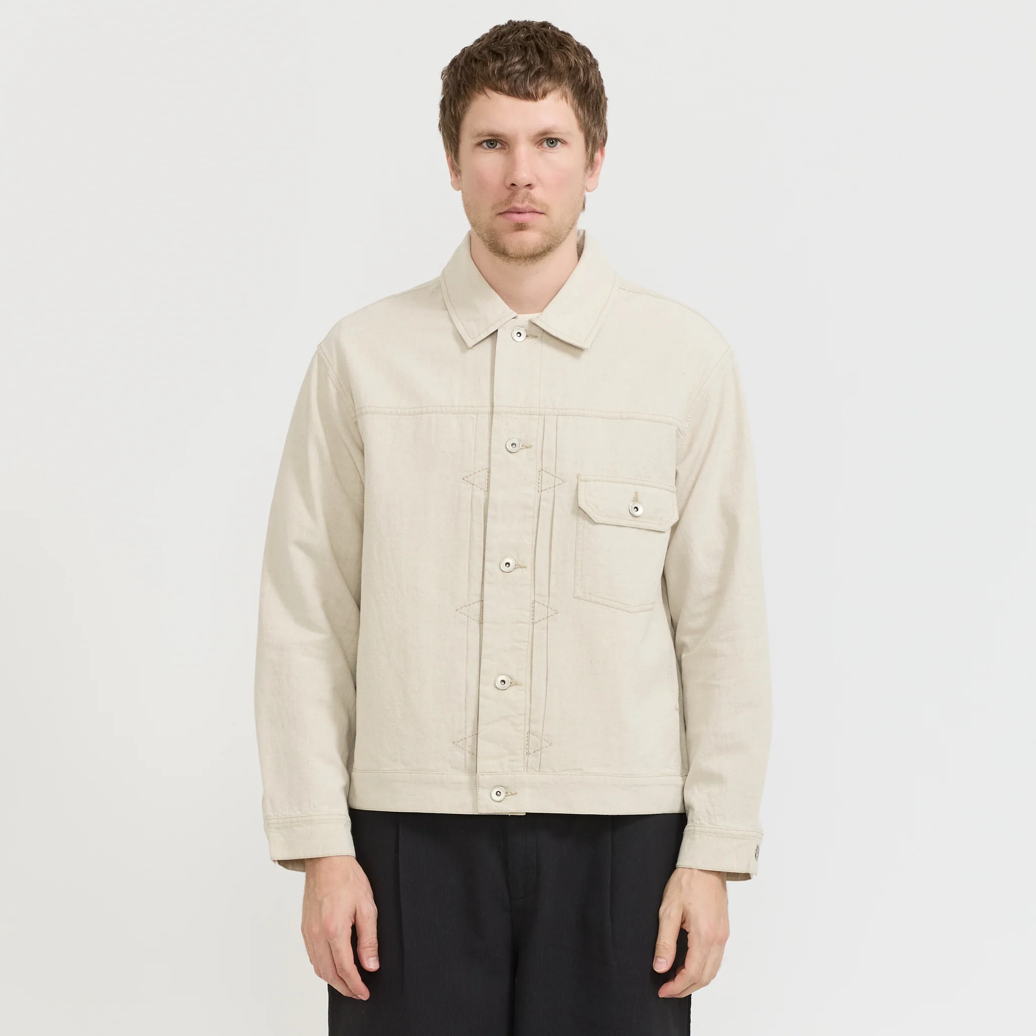 Trucker Jacket Natural Linen Cotton Canvas - Image 9