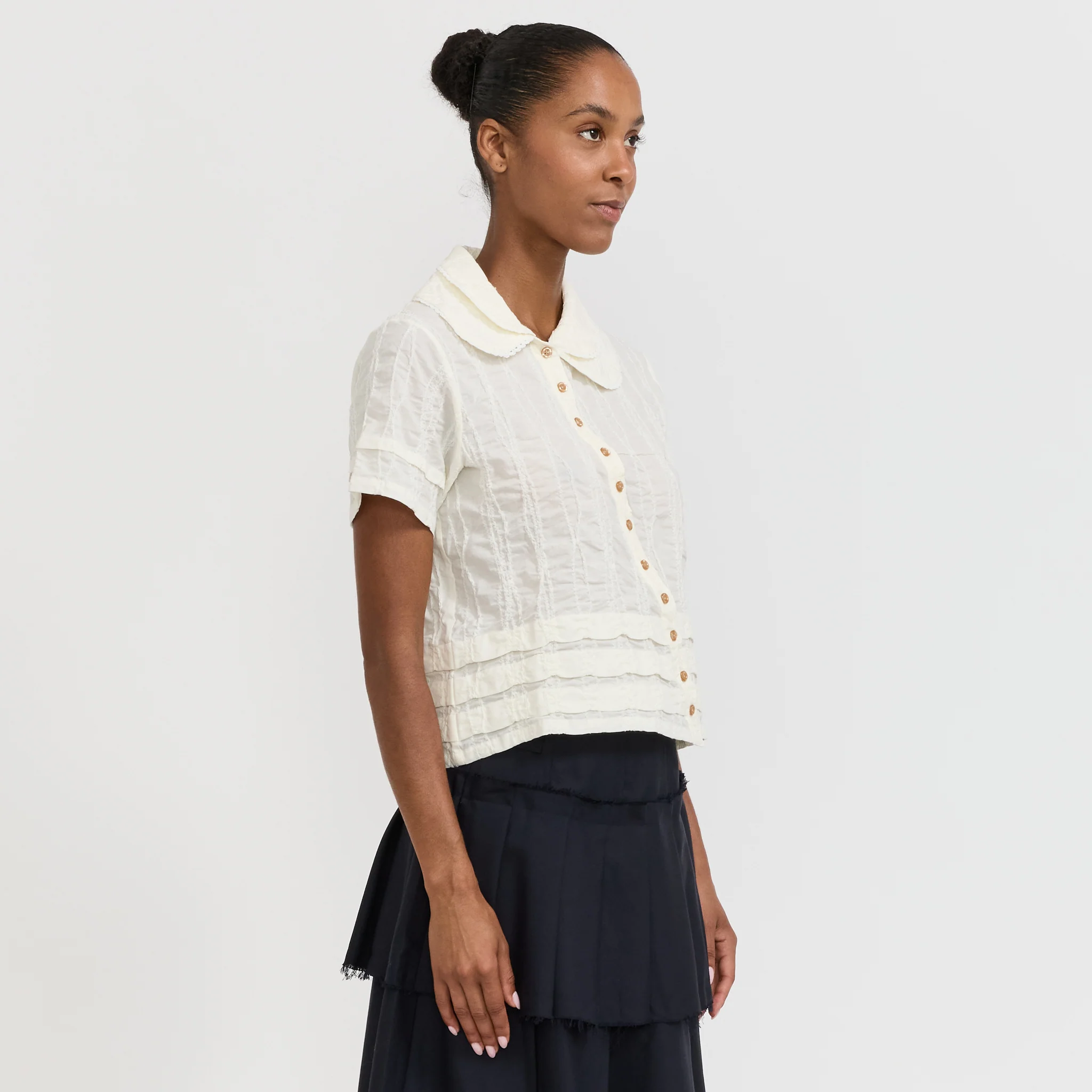 Twisted Seersucker Button Up Shirt Cream - Image 3