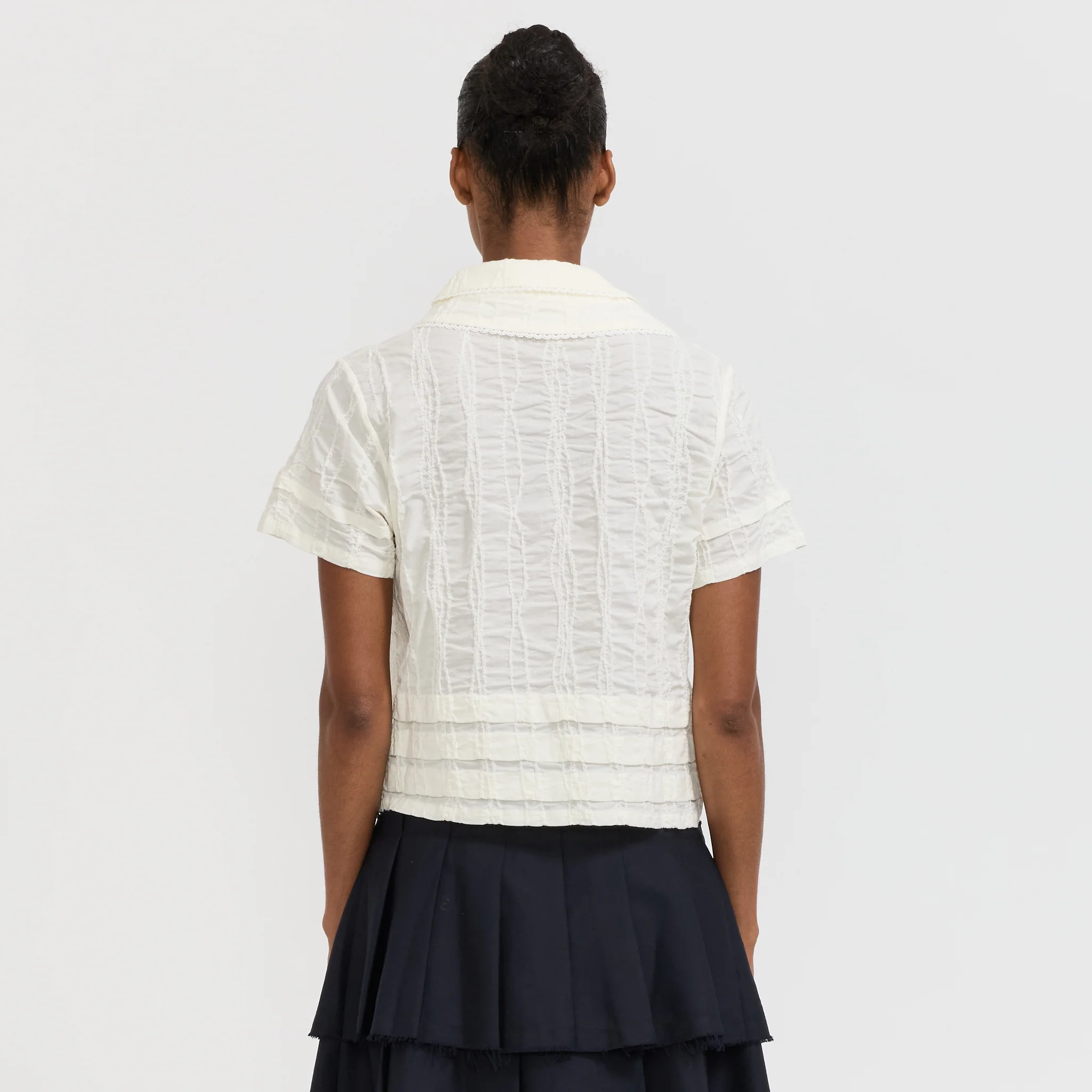 Twisted Seersucker Button Up Shirt Cream - Image 4