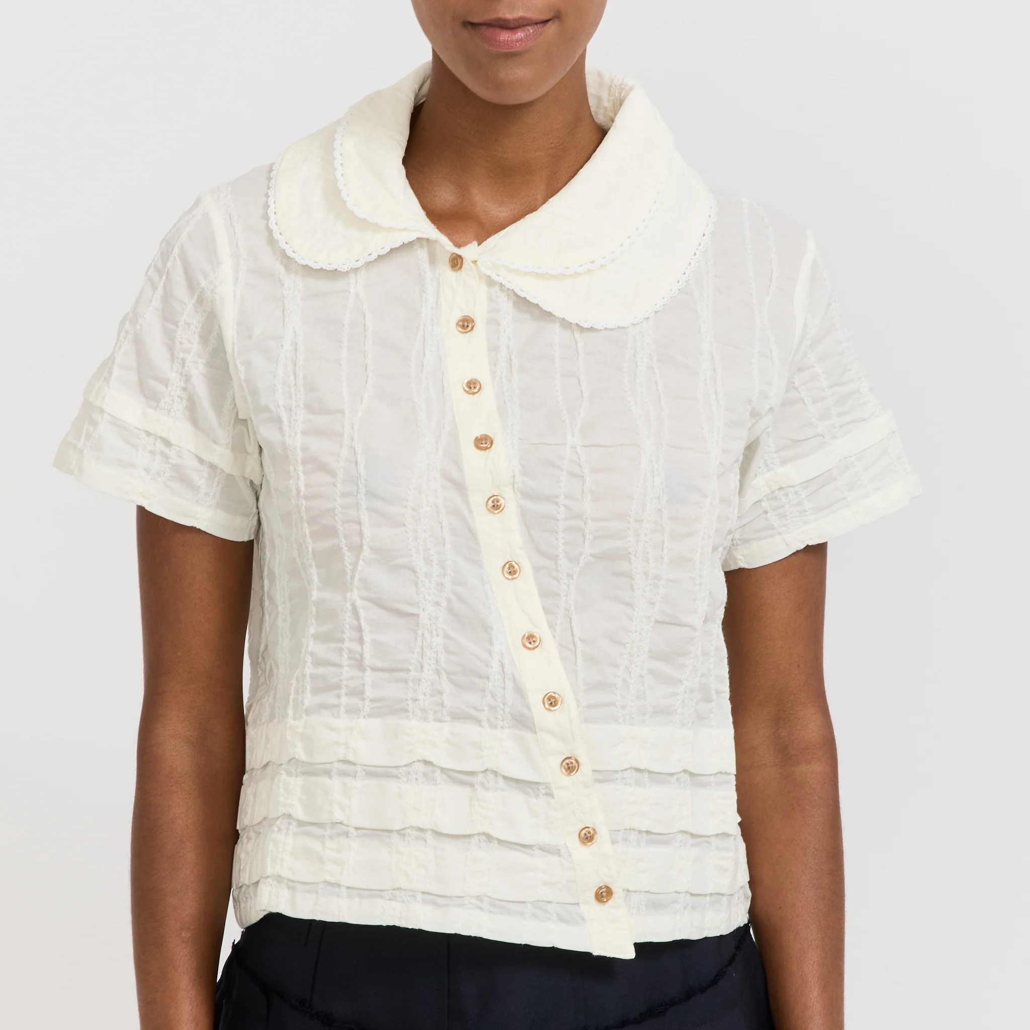 Twisted Seersucker Button Up Shirt Cream - Image 5