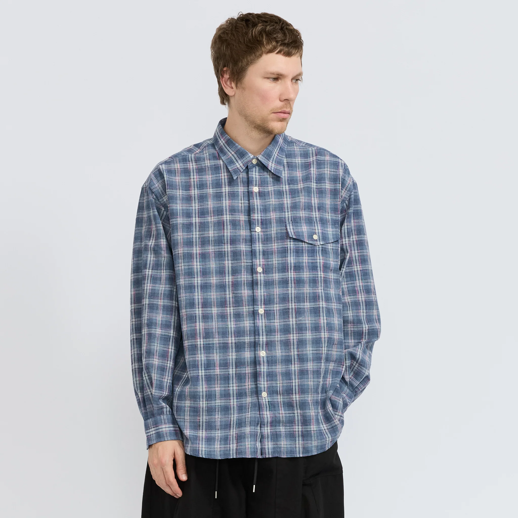 Uneven Check Shirt Blue