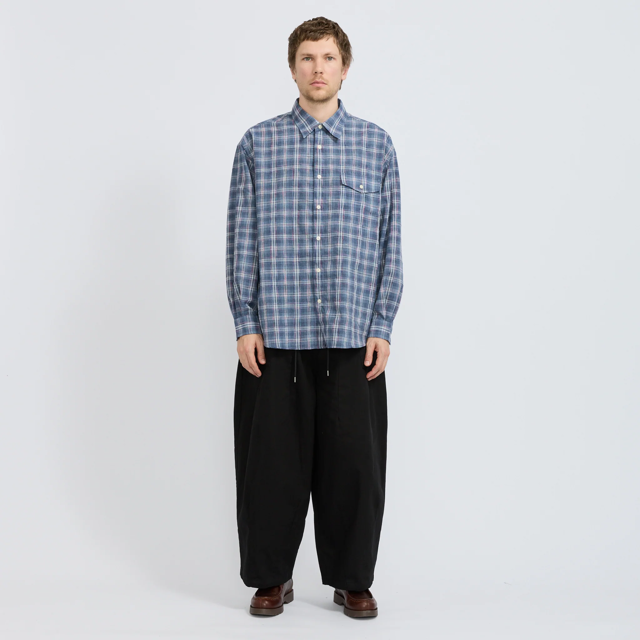 Uneven Check Shirt Blue - Image 2
