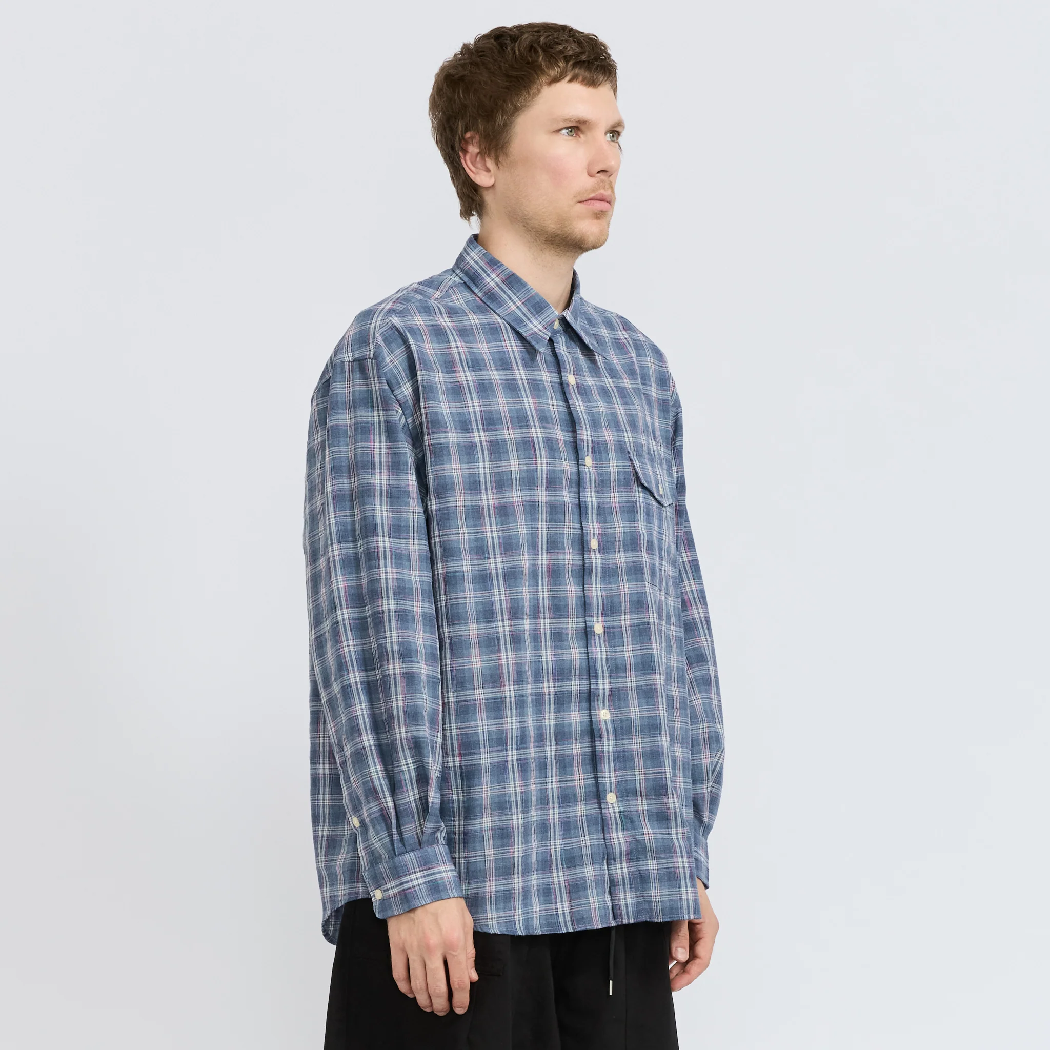 Uneven Check Shirt Blue - Image 3