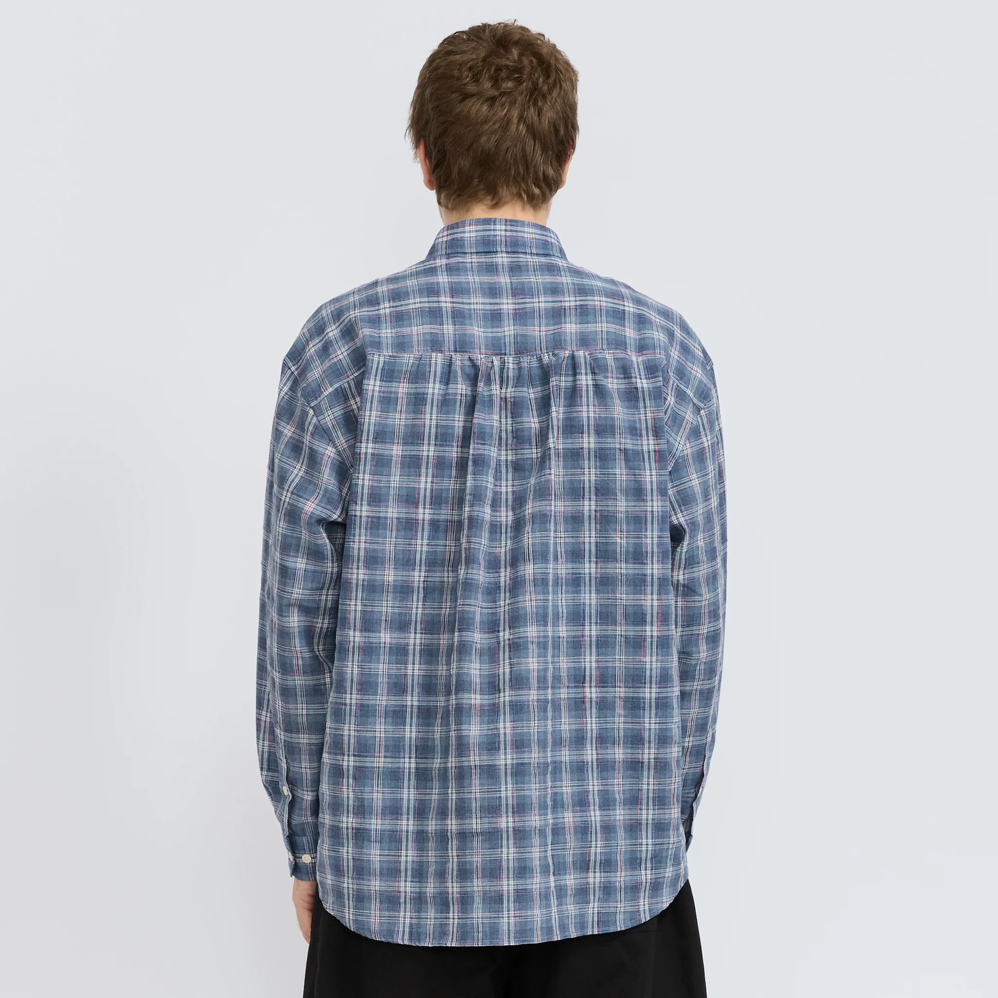 Uneven Check Shirt Blue - Image 4