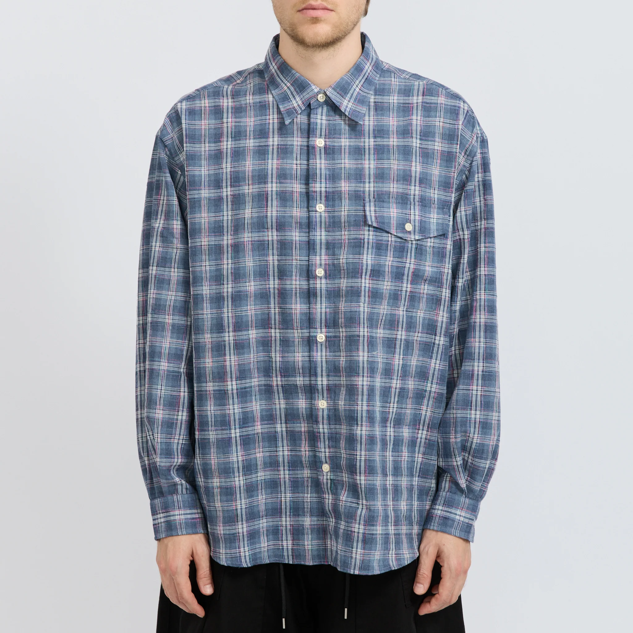 Uneven Check Shirt Blue - Image 5