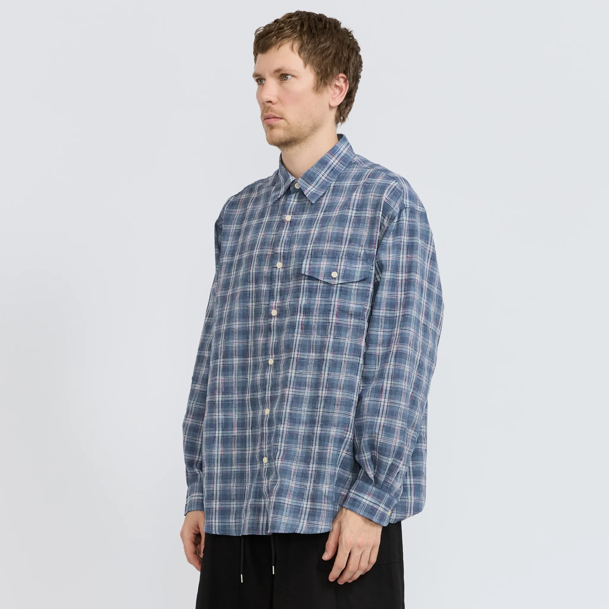 Uneven Check Shirt Blue - Image 6