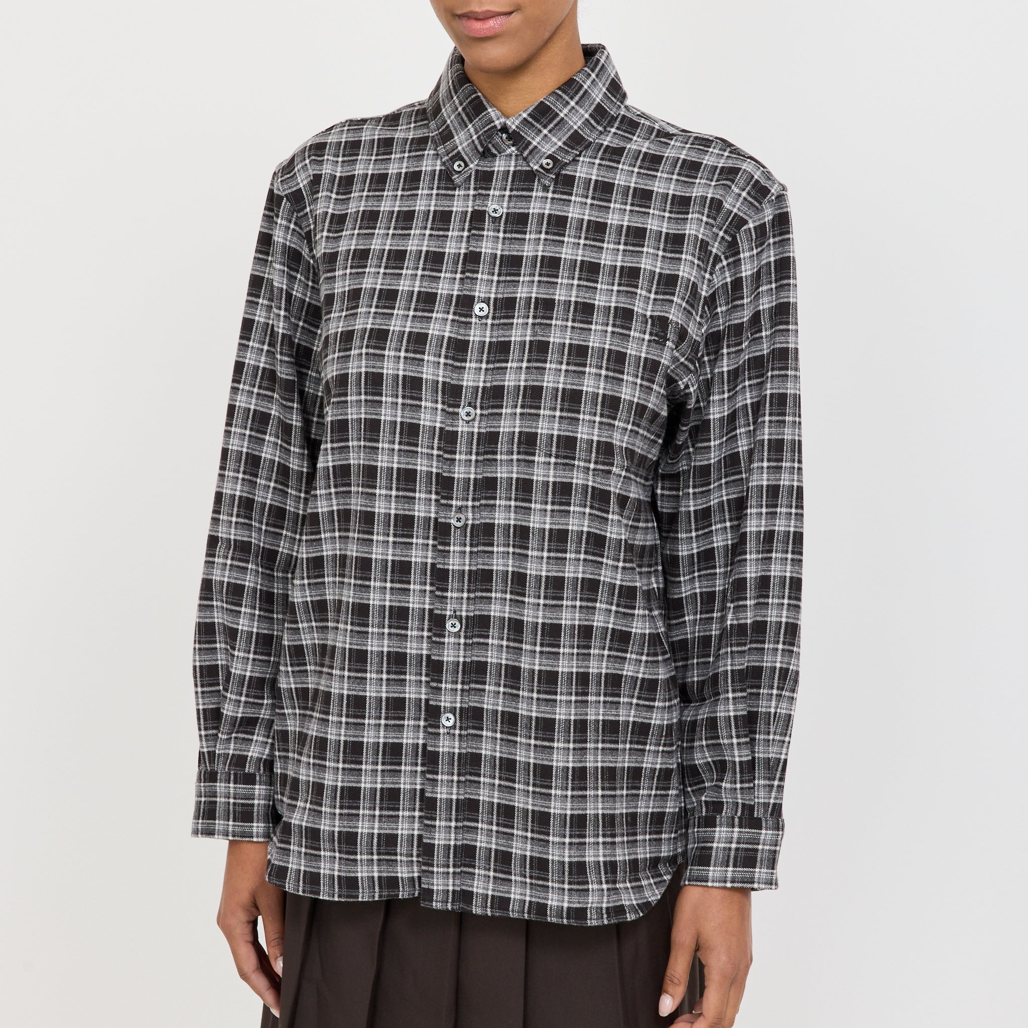 Unisex Check Flannel Shirt Black Check - Image 5