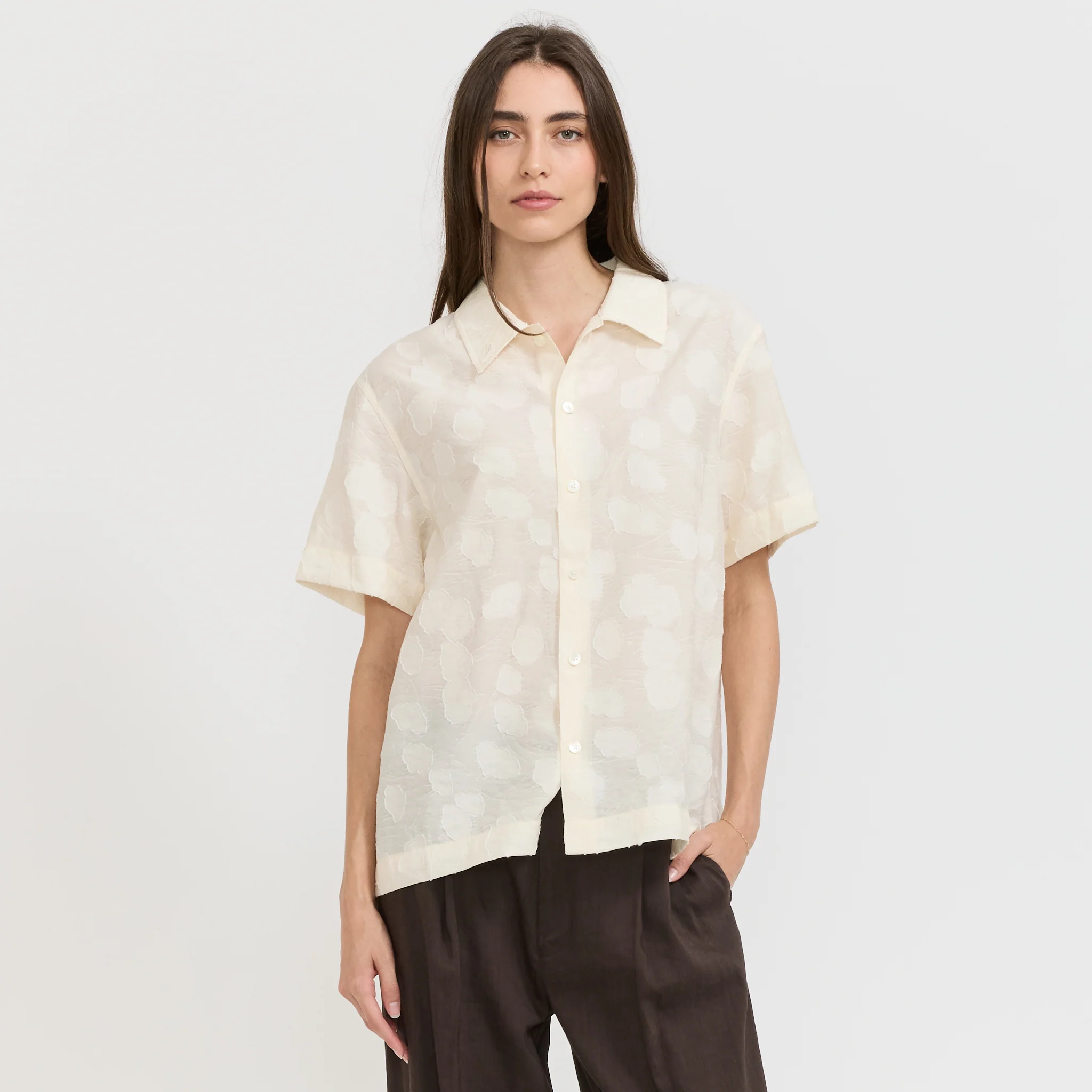 Unisex Holiday Jacquard Shirt Cream Jacquard