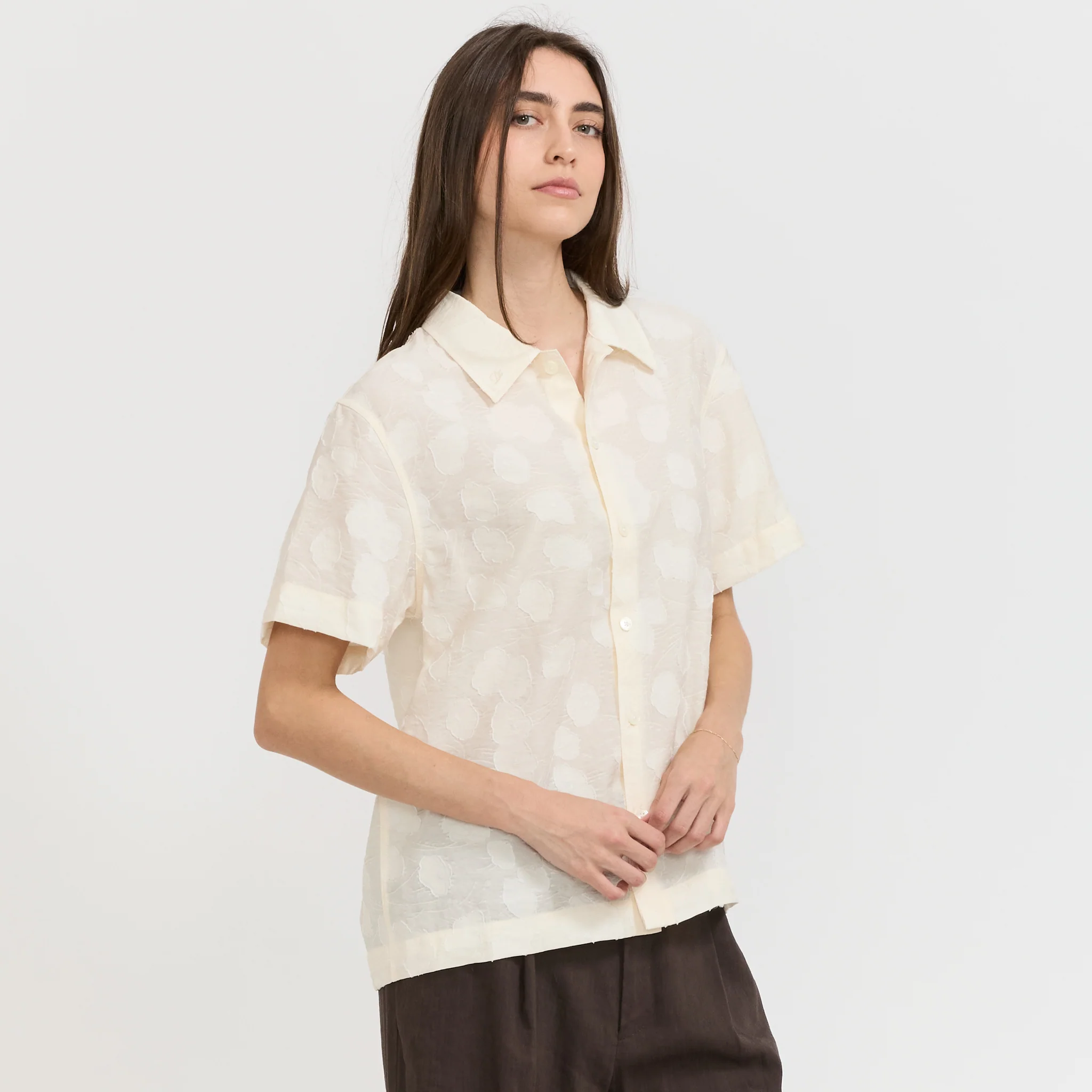 Unisex Holiday Jacquard Shirt Cream Jacquard - Image 3