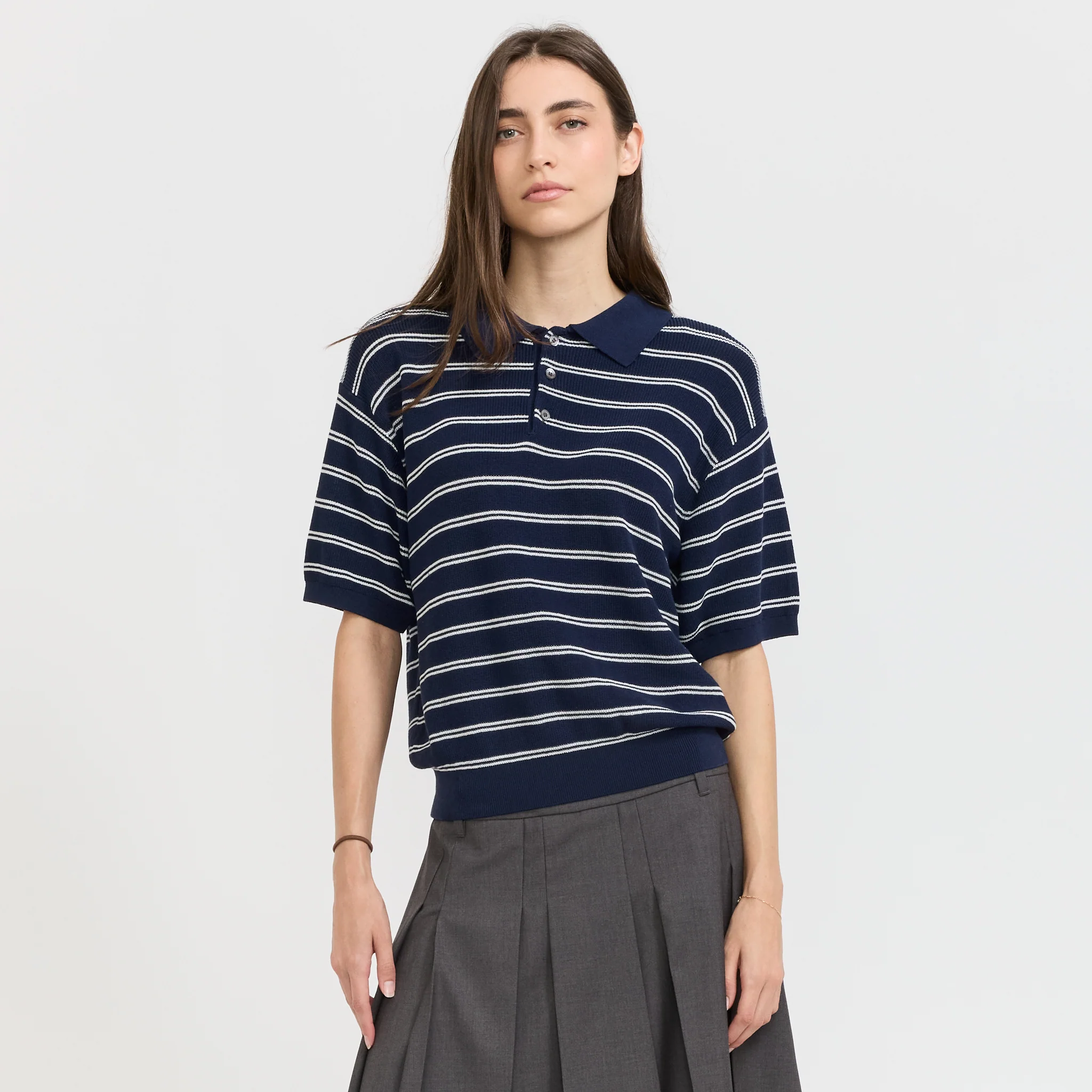 Unisex Striped Polo Knit Navy