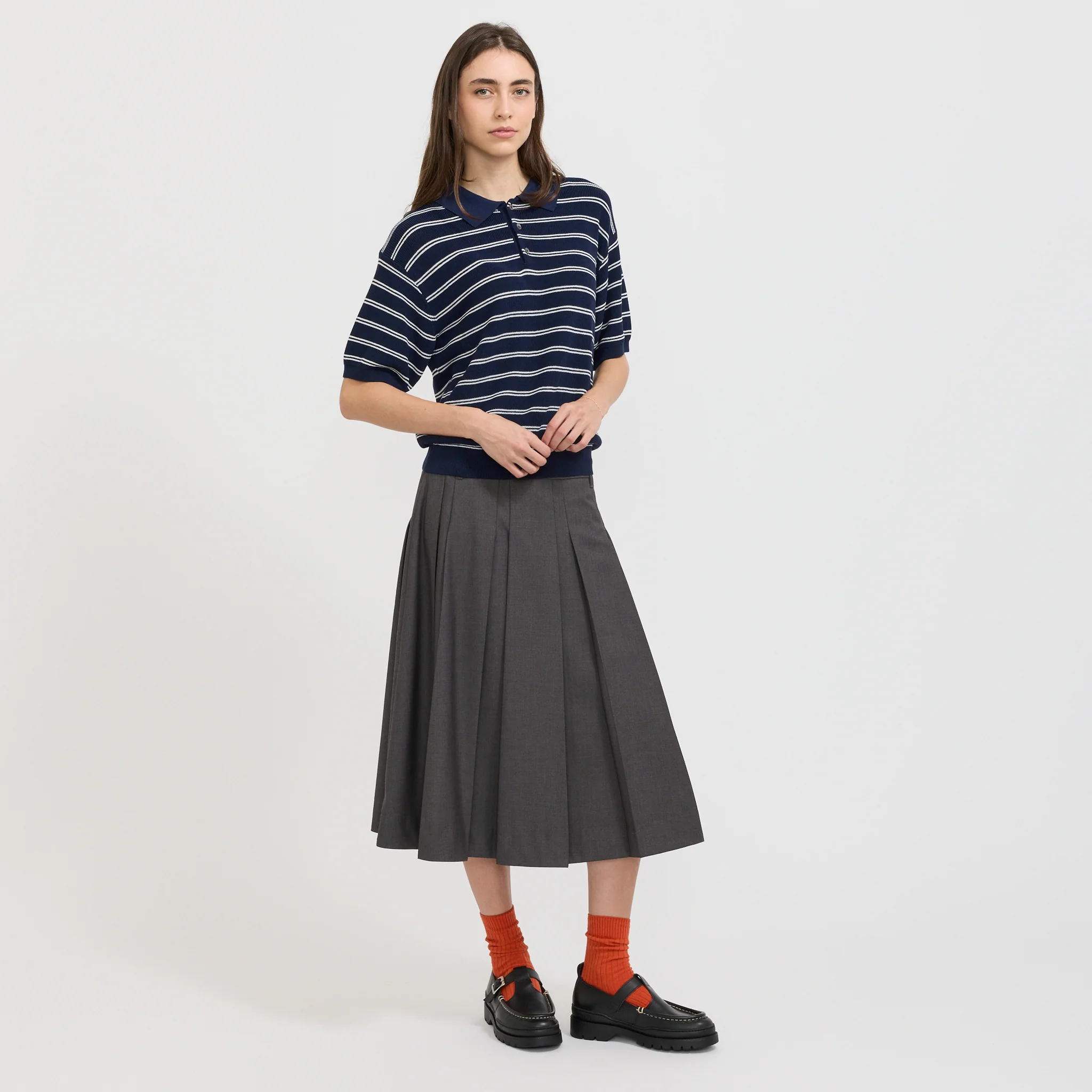Unisex Striped Polo Knit Navy - Image 2