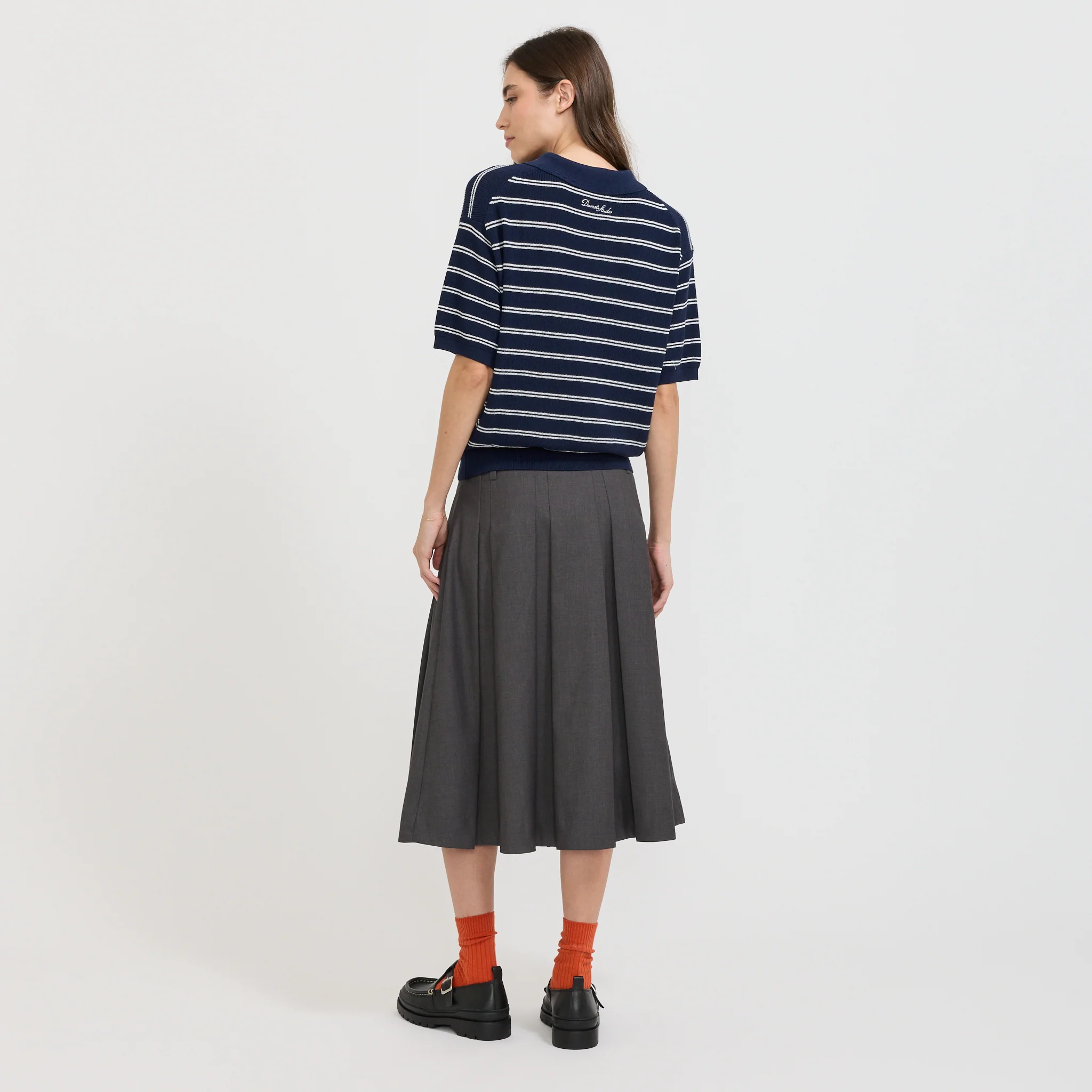 Unisex Striped Polo Knit Navy - Image 3