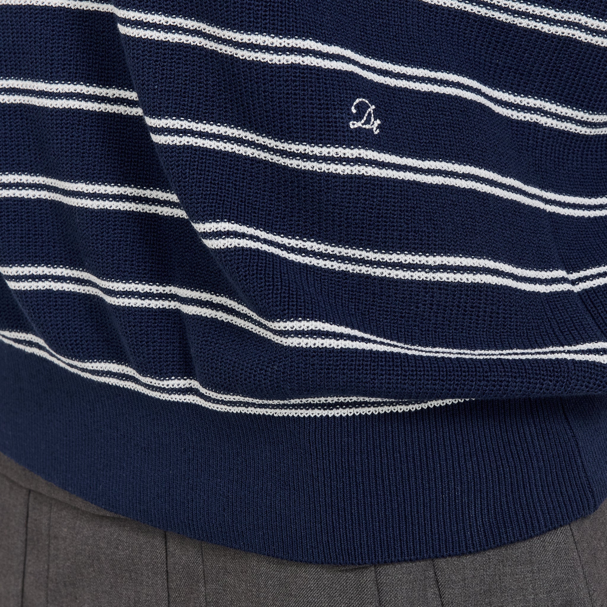 Unisex Striped Polo Knit Navy - Image 8