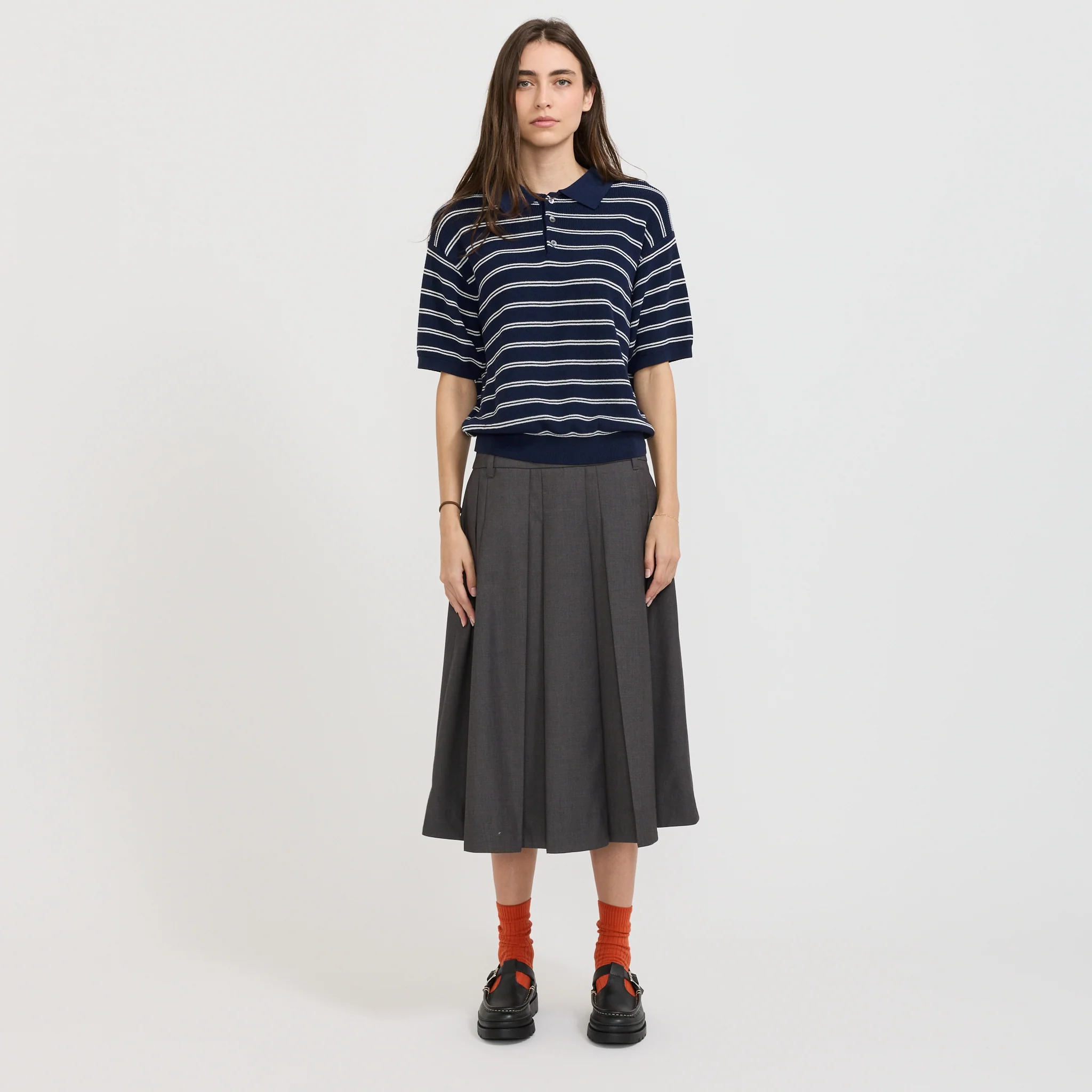 Unisex Striped Polo Knit Navy - Image 9