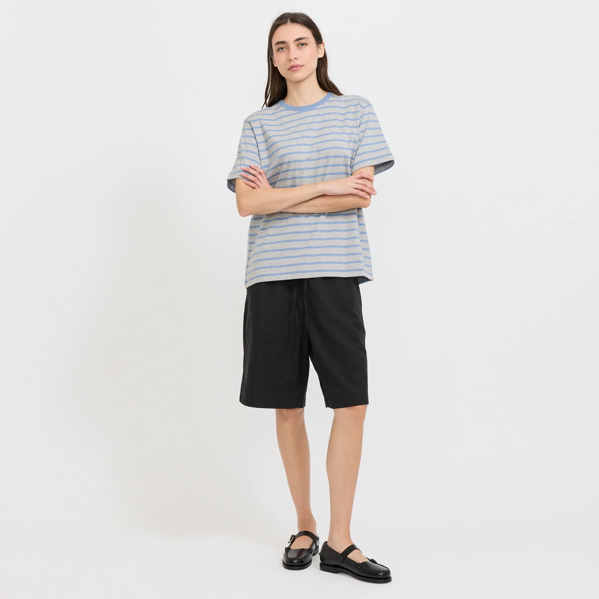 Unisex Striped Tee Melange Grey/Soft Blue - Image 2