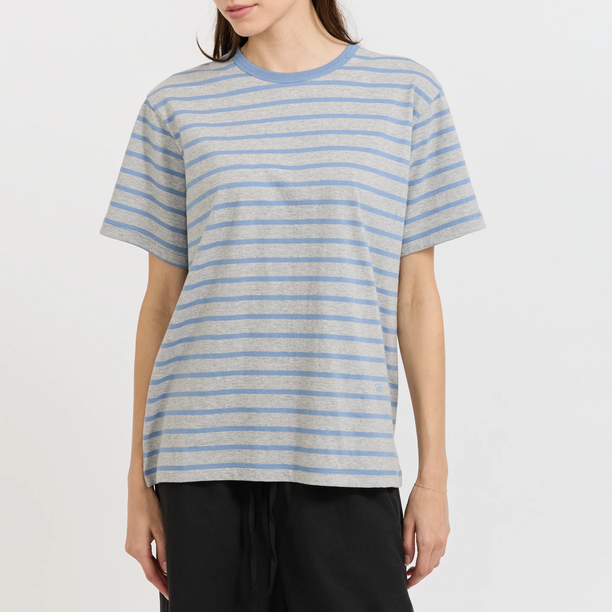 Unisex Striped Tee Melange Grey/Soft Blue - Image 5
